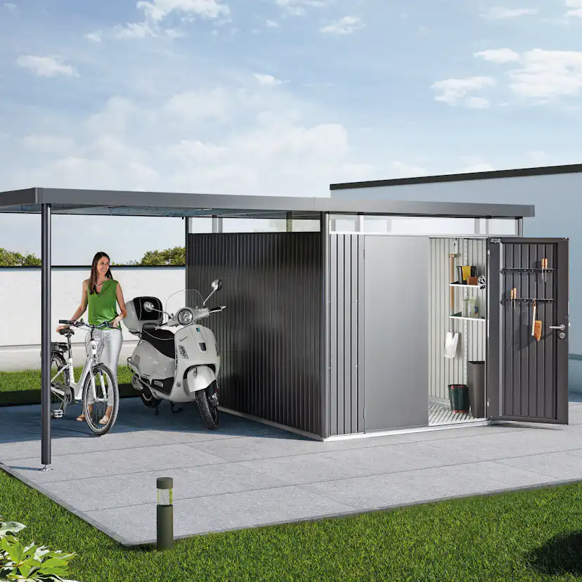 Garden shed HighLine size H5 Metallic Mörkgrå with double do Metallic Mörkgrå