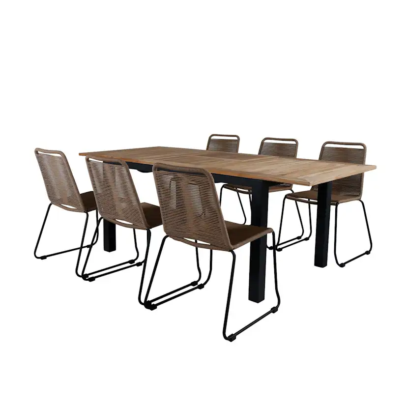 Panama Table 152/210 - Black/Teak+Lindos Stacking Chair - Bl Latte