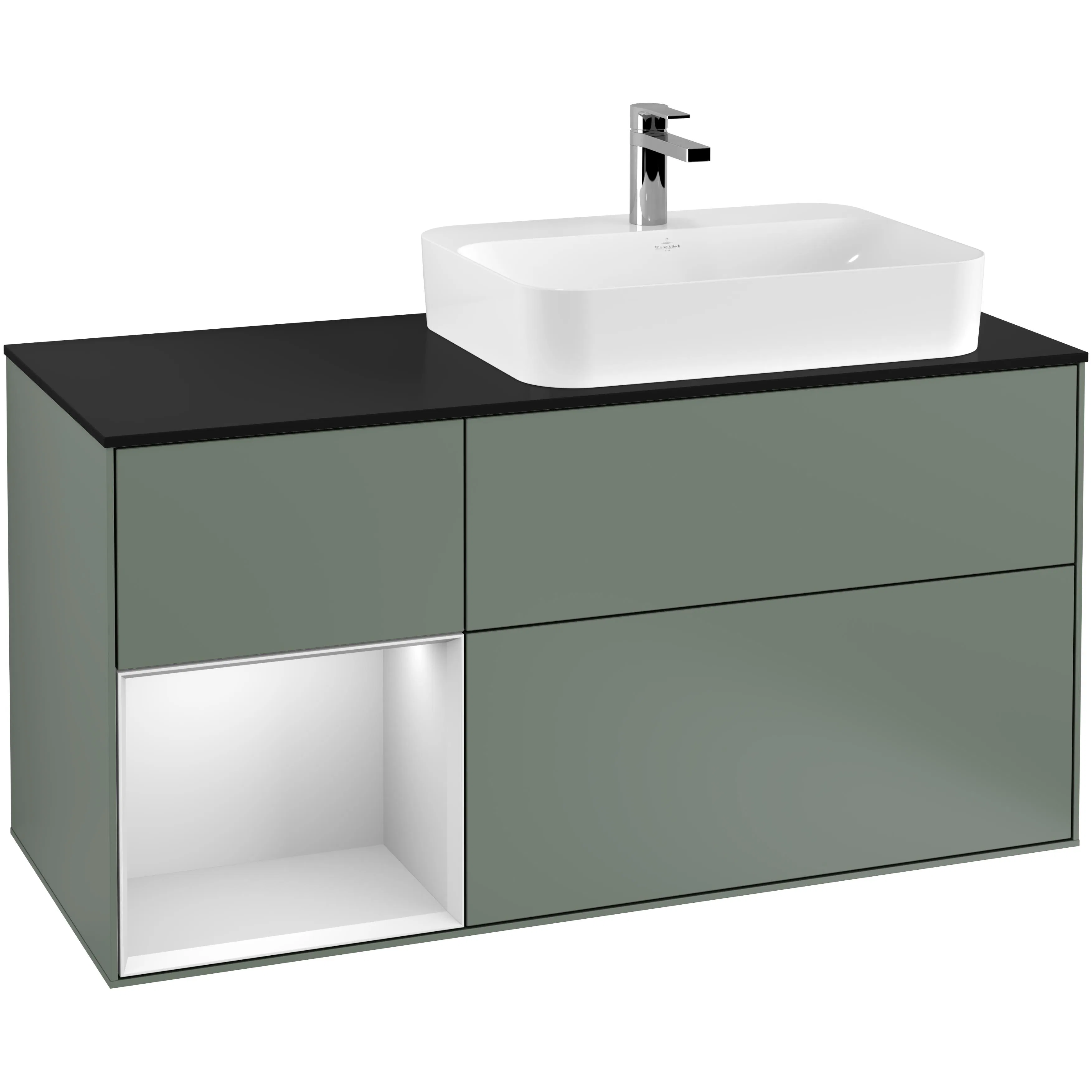 Tvättställsskåp Villeroy & Boch Finion med 3 Lådor Hylla och Bänkskiva för Ocentrerat Ytmonterat Tvättställ