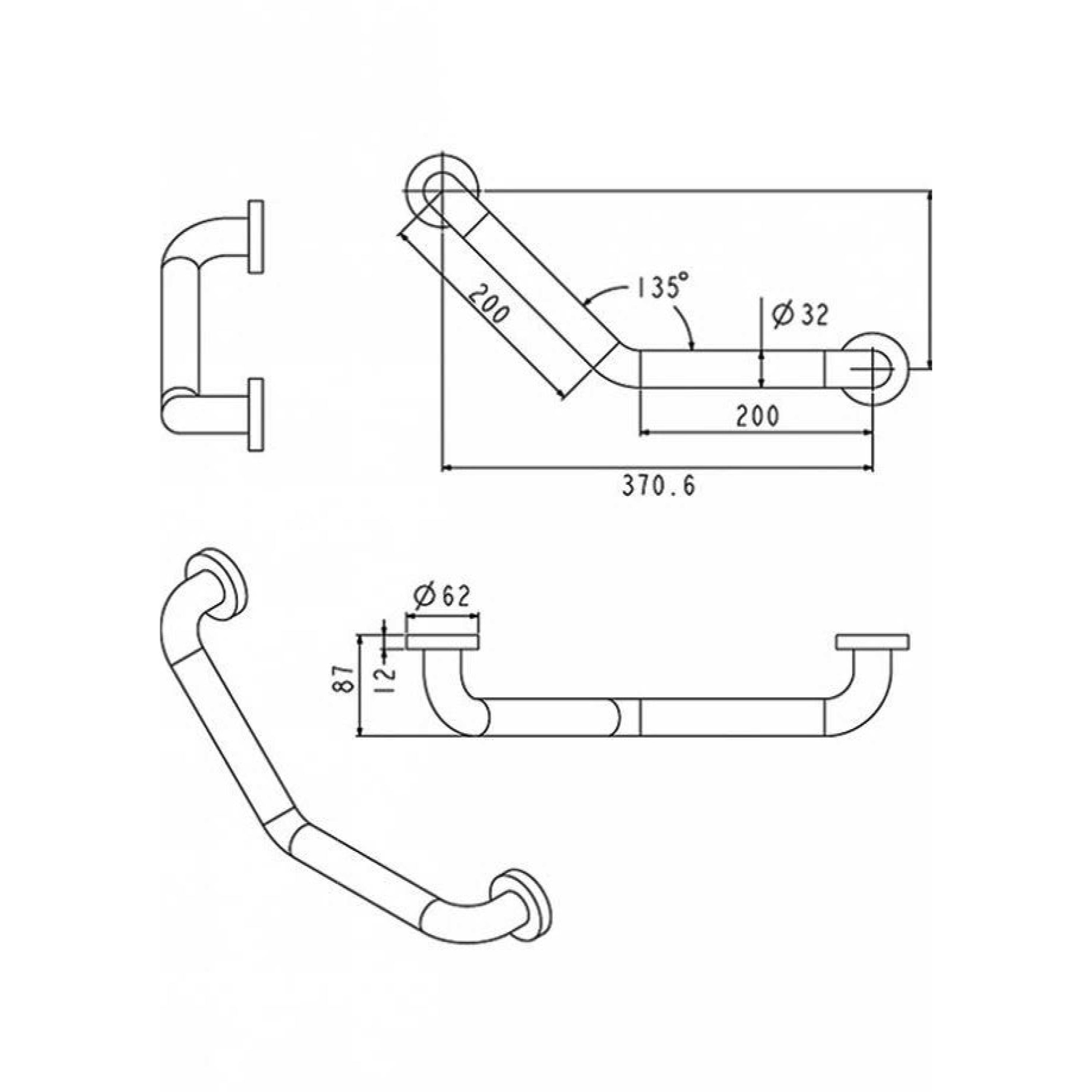 Stödhandtag Strand Stainless GRABBA 135 graders vinkel