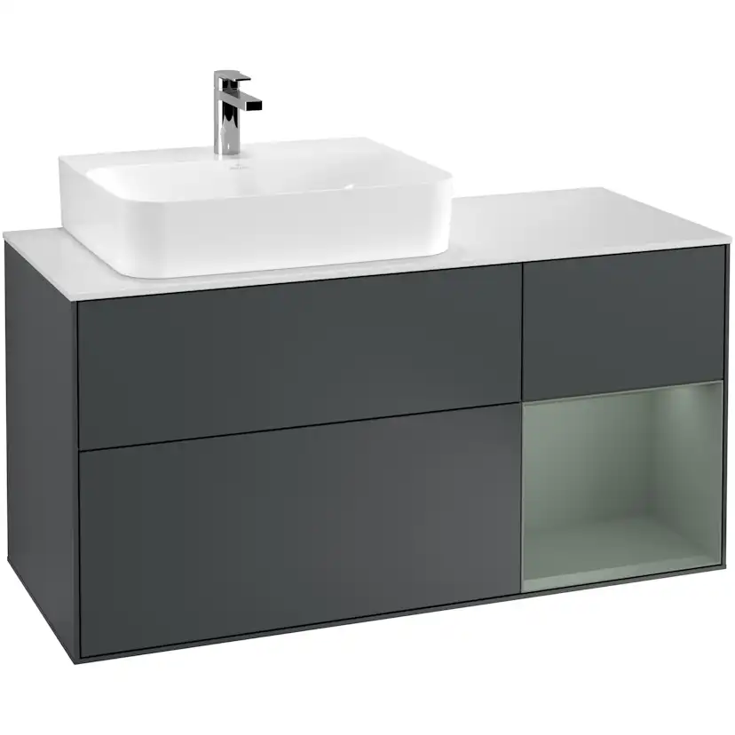 Tvättställsskåp Villeroy & Boch Finion med 3 Lådor Hylla och Bänkskiva för Ocentrerat Tvättställ