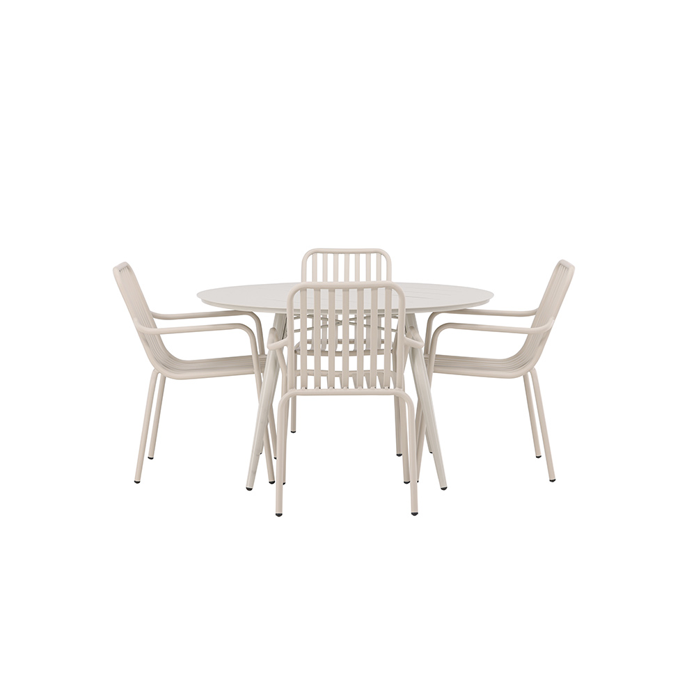 Lina Dining Table - Beige - Round 120 cm +Peking Diningchair Beige
