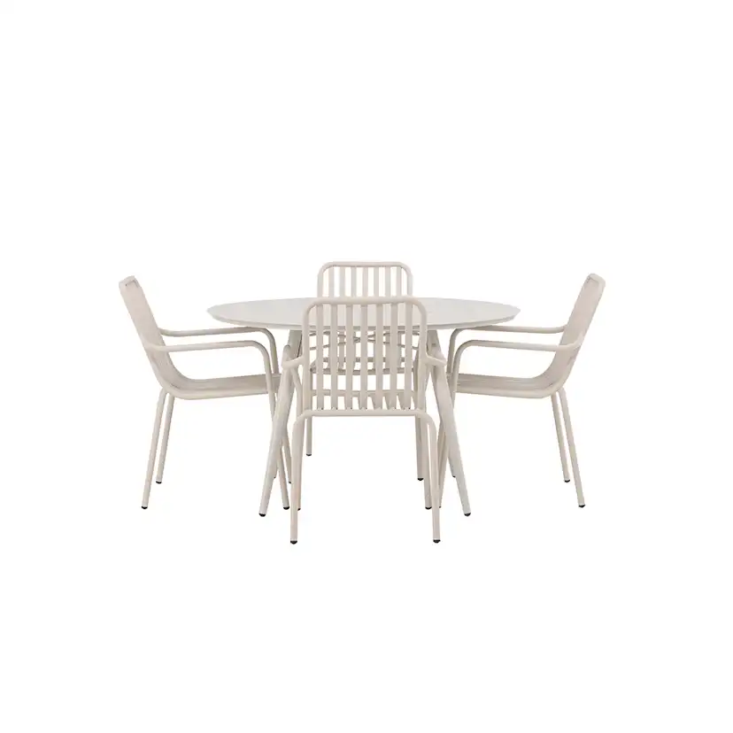 Lina Dining Table - Beige - Round 120 cm +Peking Diningchair Beige