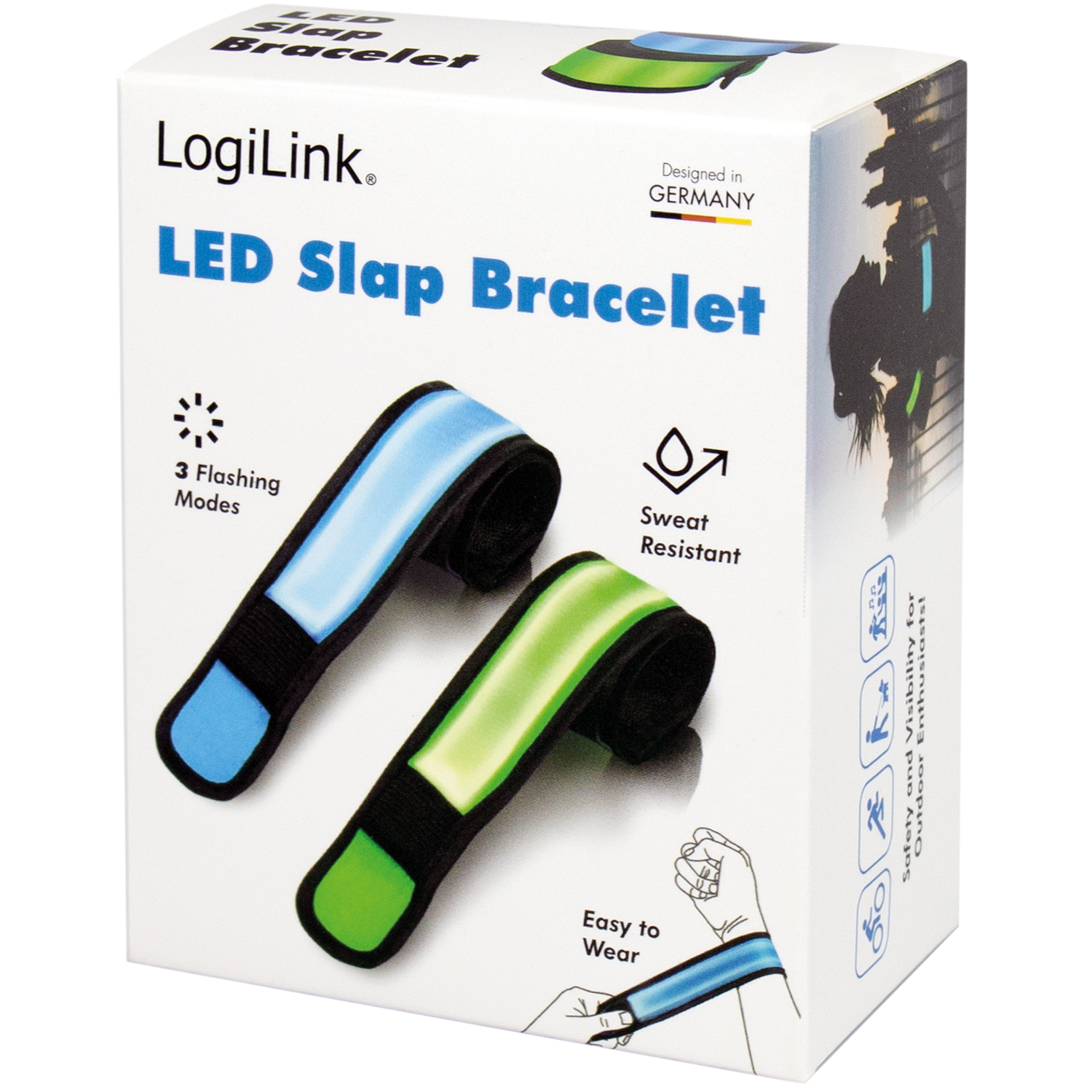 LED-reflexband LogiLink Slap-wrap 2-pack Blå + Grön