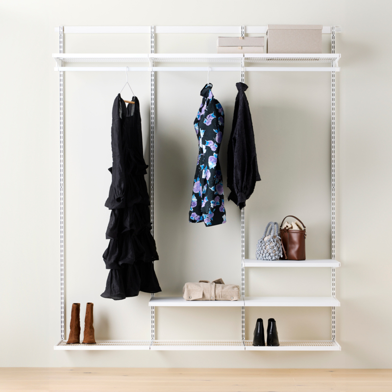 Garderobslösning Elfa Decor+ Enkel med Hyllor B: 1855 mm med Täcklist