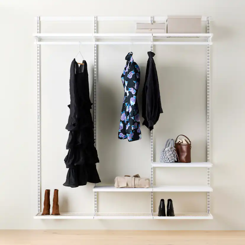 Garderobslösning Elfa Decor+ Enkel med Hyllor B: 1855 mm med Täcklist