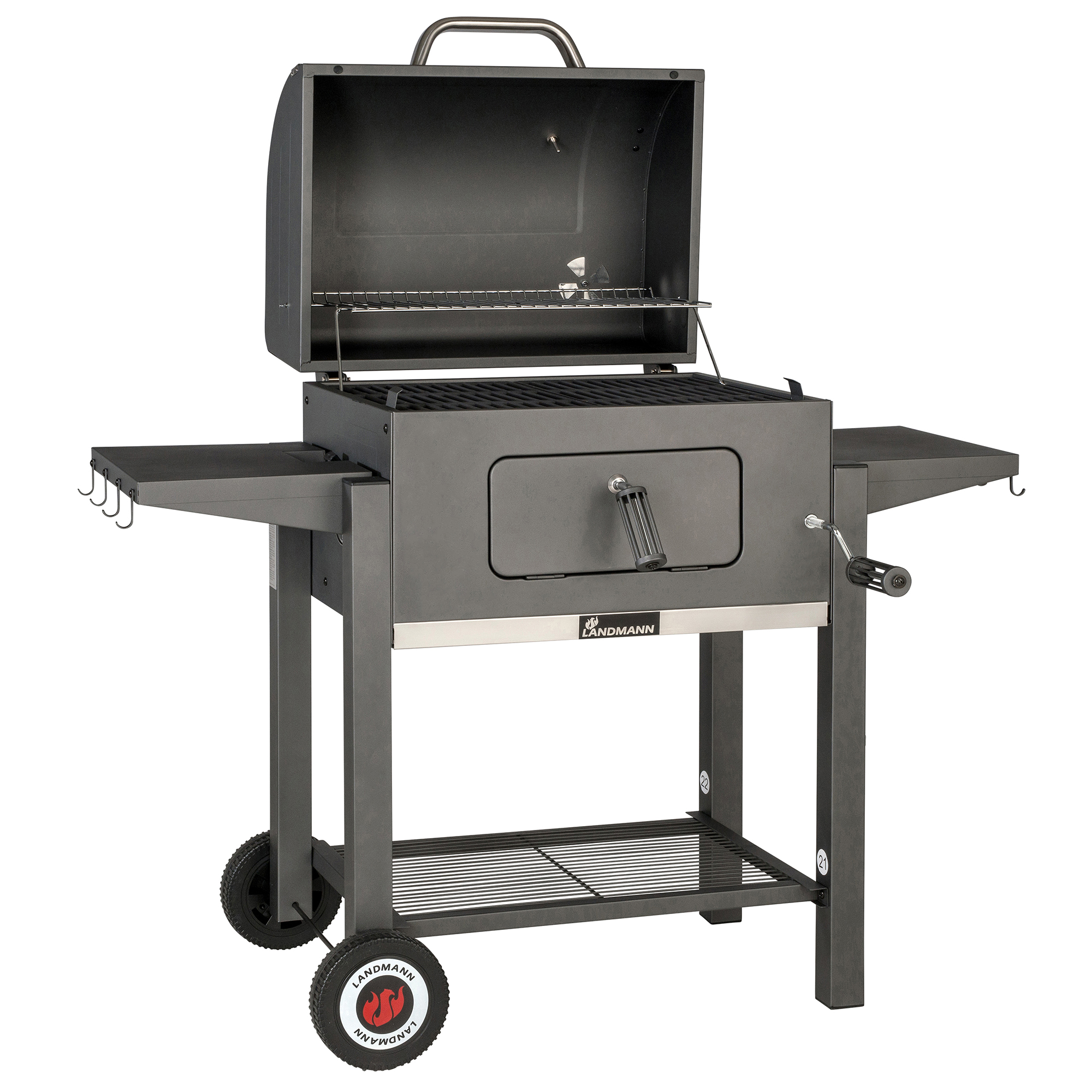 Kolgrill Landmann Tennessee Broiler Grilltunna med Fällbara Sidobord & Integrerad Termometer