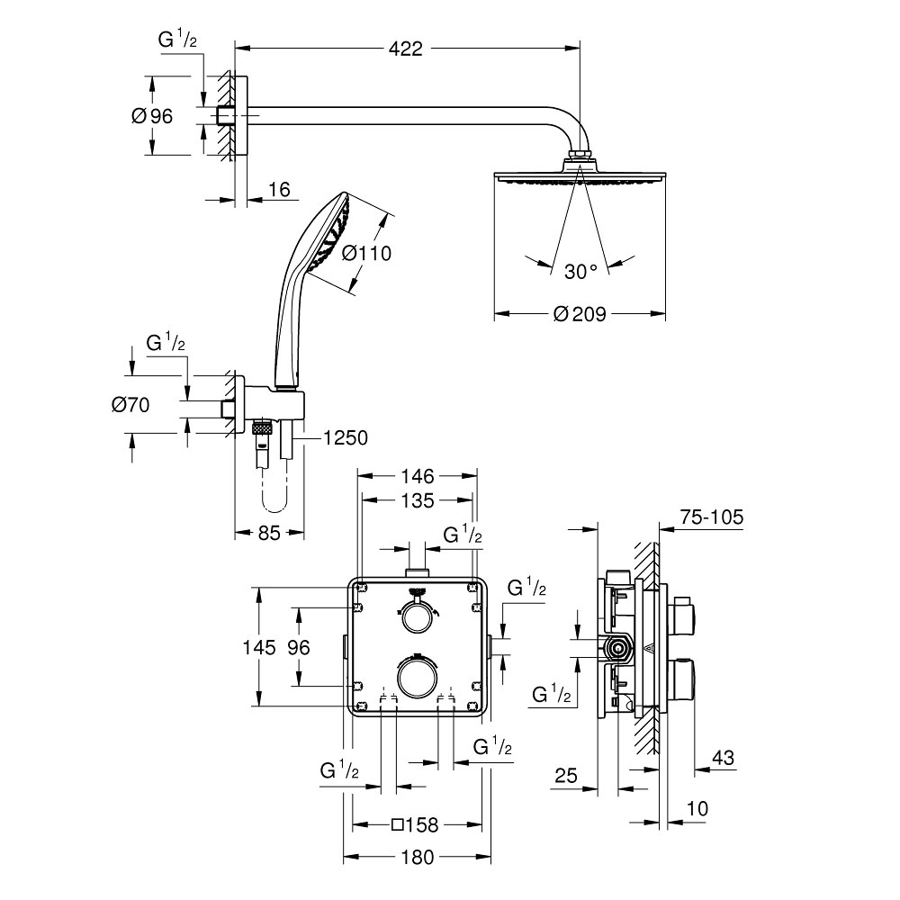 Takduschset Grohe Grohtherm Rainshower Cosmopolitan 210 34734