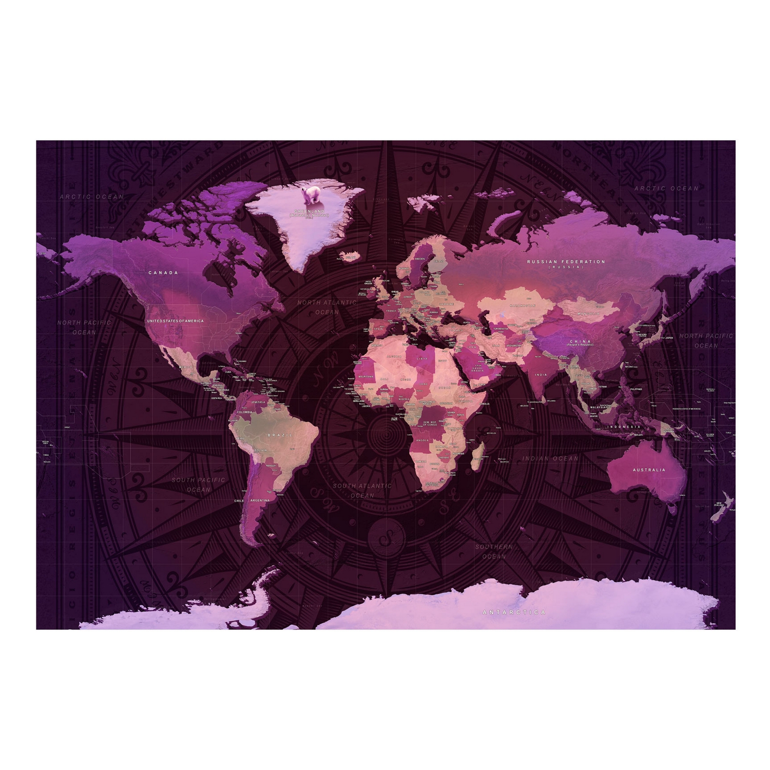 Självhäftande fototapet - Purple World Map 441x315 Storlek: 441x315 cm