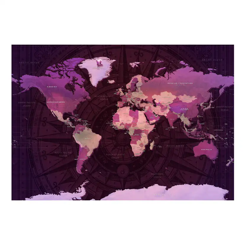 Självhäftande fototapet - Purple World Map 441x315 Storlek: 441x315 cm