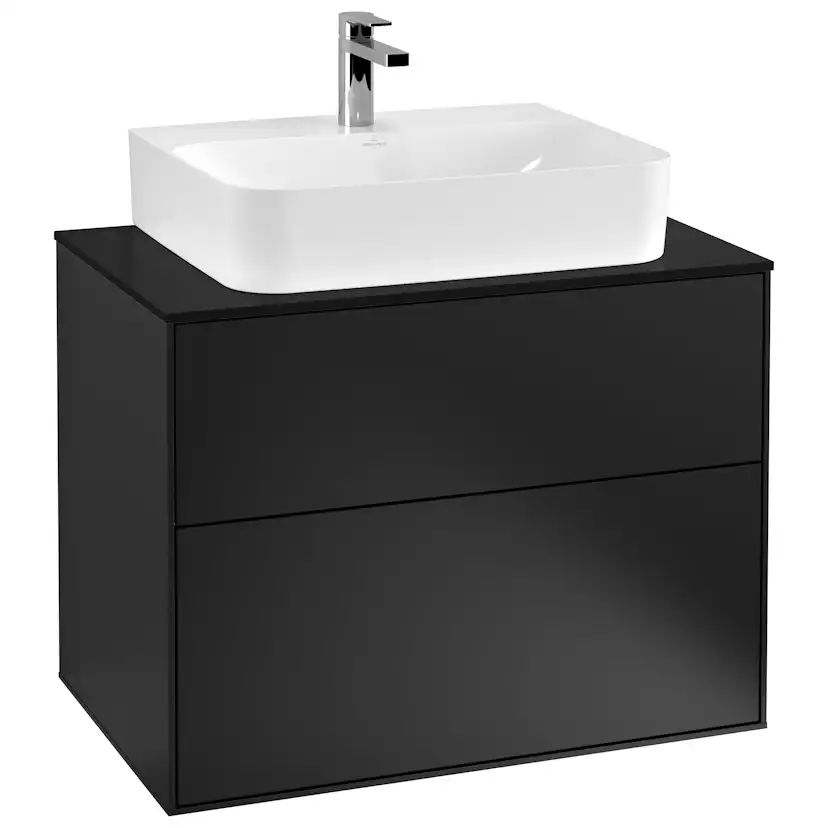 Tvättställsskåp Villeroy & Boch Finion F09200PD Svart Mattlack, B: 800 mm med bänkskiva i Mattsvart glas