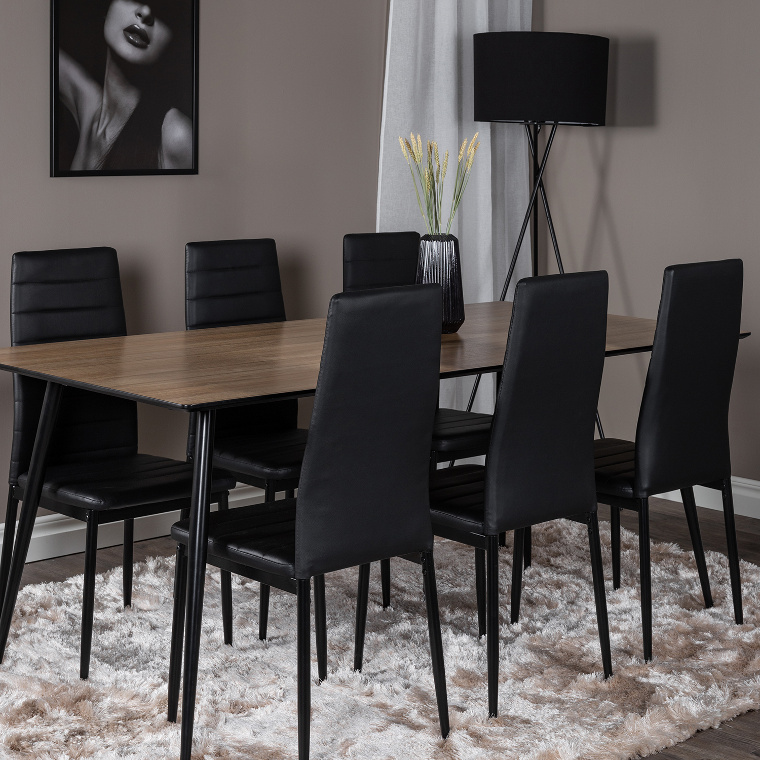Silar Table -Melamine+Slim High Back Chair - - Black PU_6 Natur/Svart