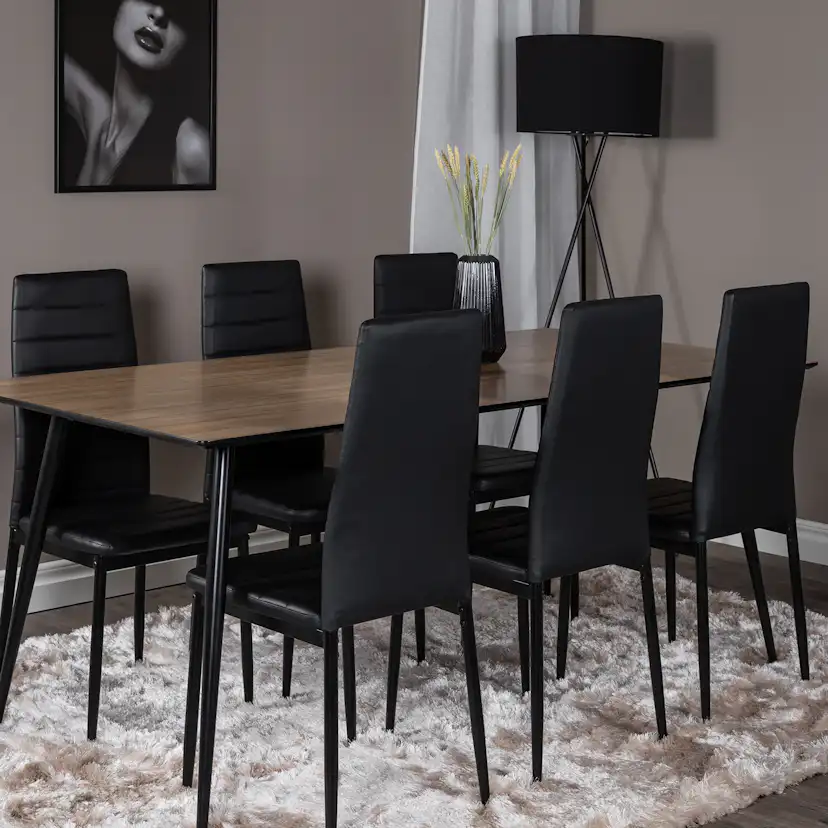 Silar Table -Melamine+Slim High Back Chair - - Black PU_6 Natur/Svart