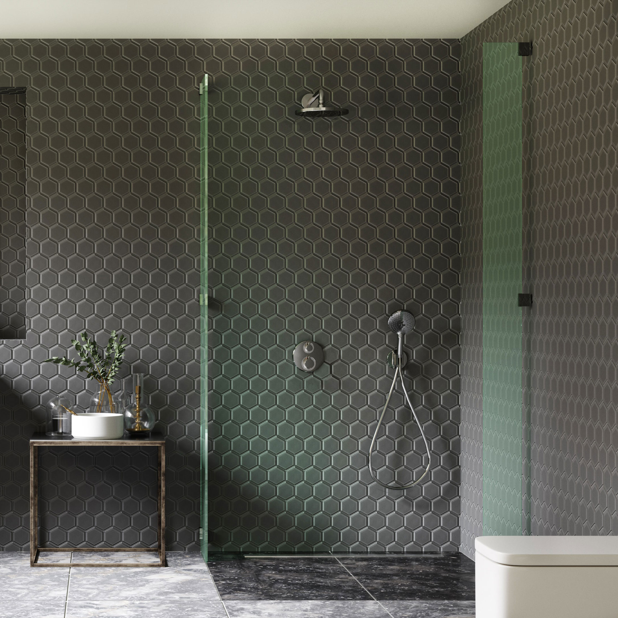 Inbyggnadspaket Dusch Hansgrohe Ecostat S Takdusch: Vägganslutning