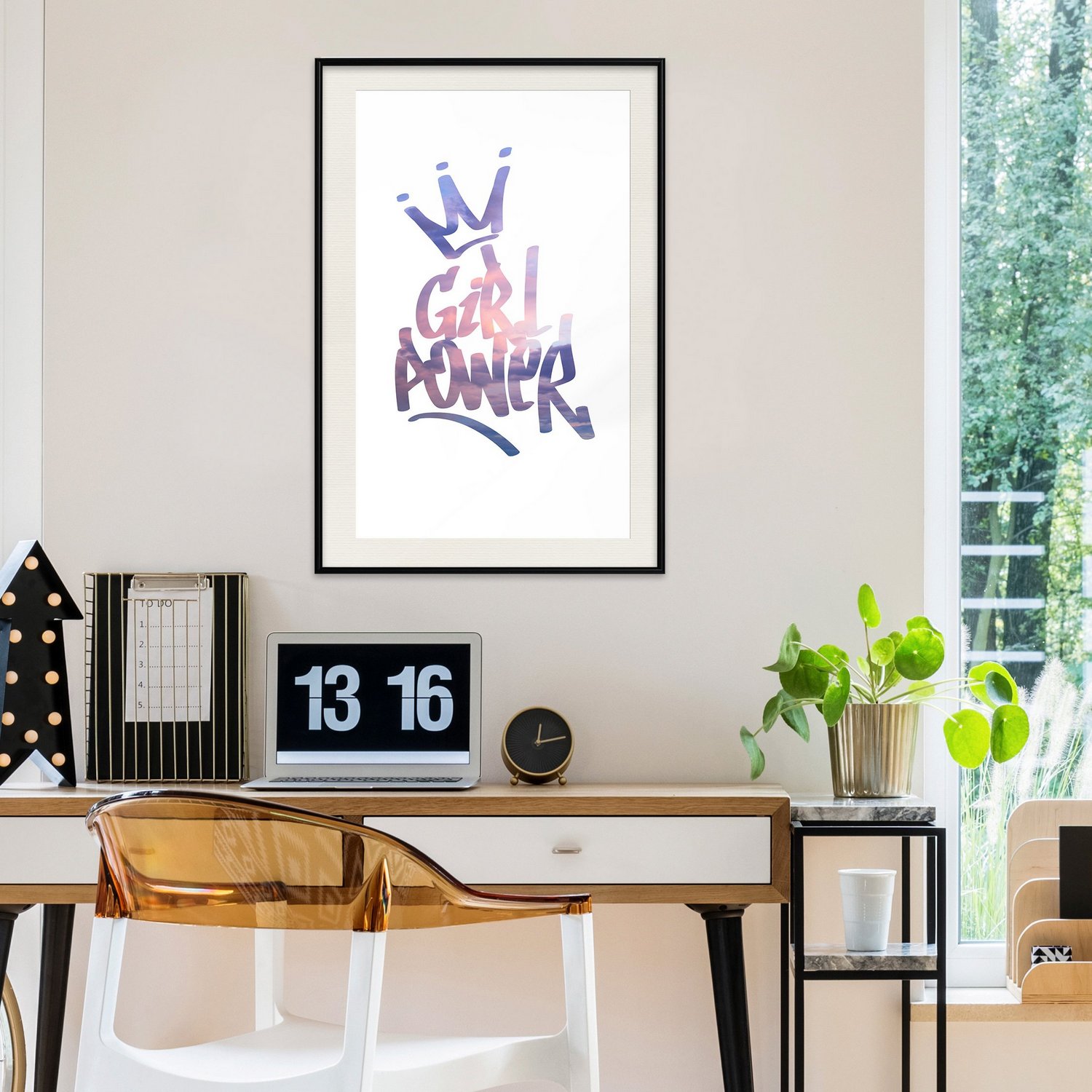 Affisch - Girl Power [Poster] 20x30 Svart ram med passepartout, 20x30 cm
