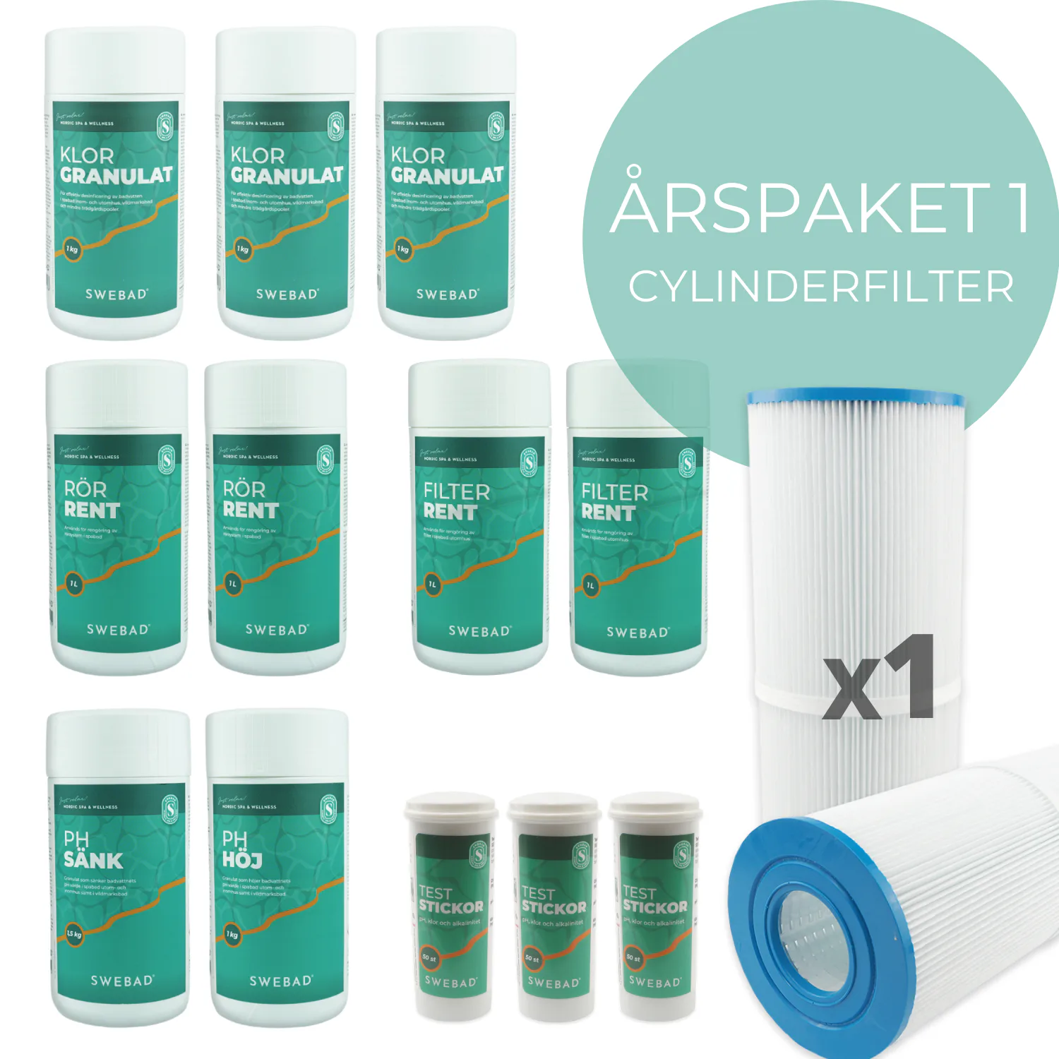 Underhållspaket Spabad Swebad Årspaket 1 med Cylinderfilter