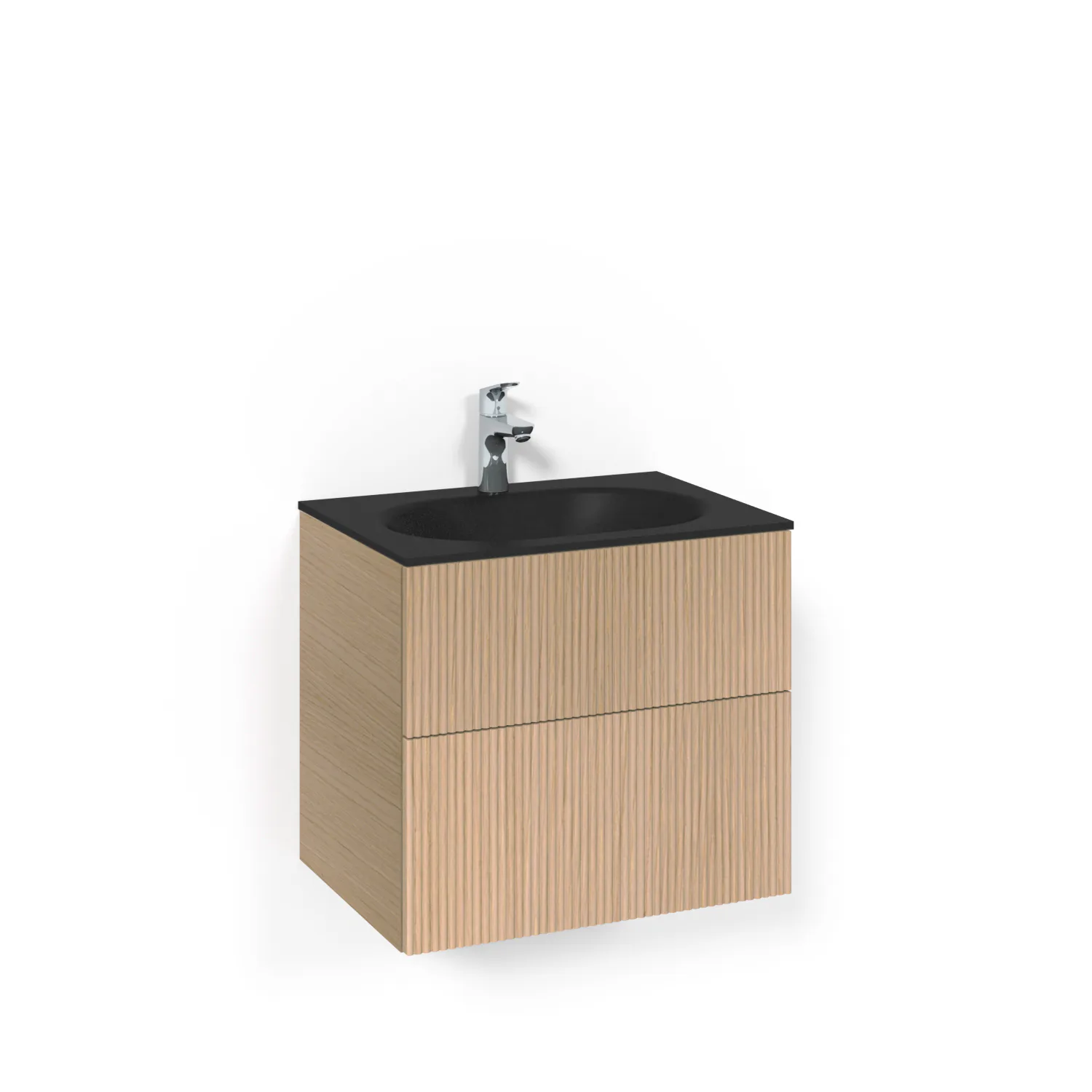 Crown Kom 60x45 Lj.Ek Li MsG Ljus Ek, 600 mm, Glastvättställ Mattsvart, Utan Pushfunktion