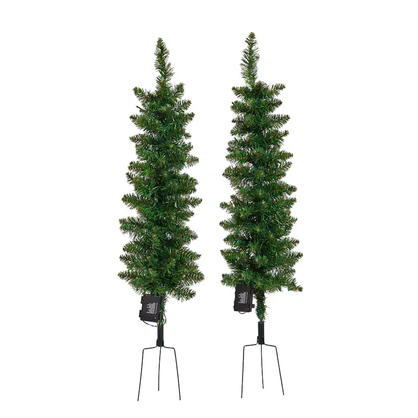 Plastgran Nordic Winter Julgransset med 2 st Granar med LED-Belysning och Jordspett Utomhus