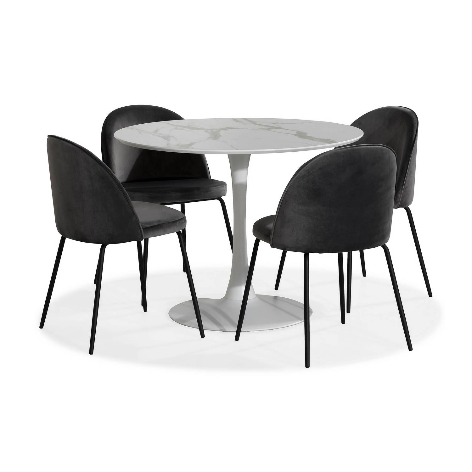 Matgrupp Basic Home Caitly Runt Matbord 100 cm Vit Bas med 4 FelipeMatstol