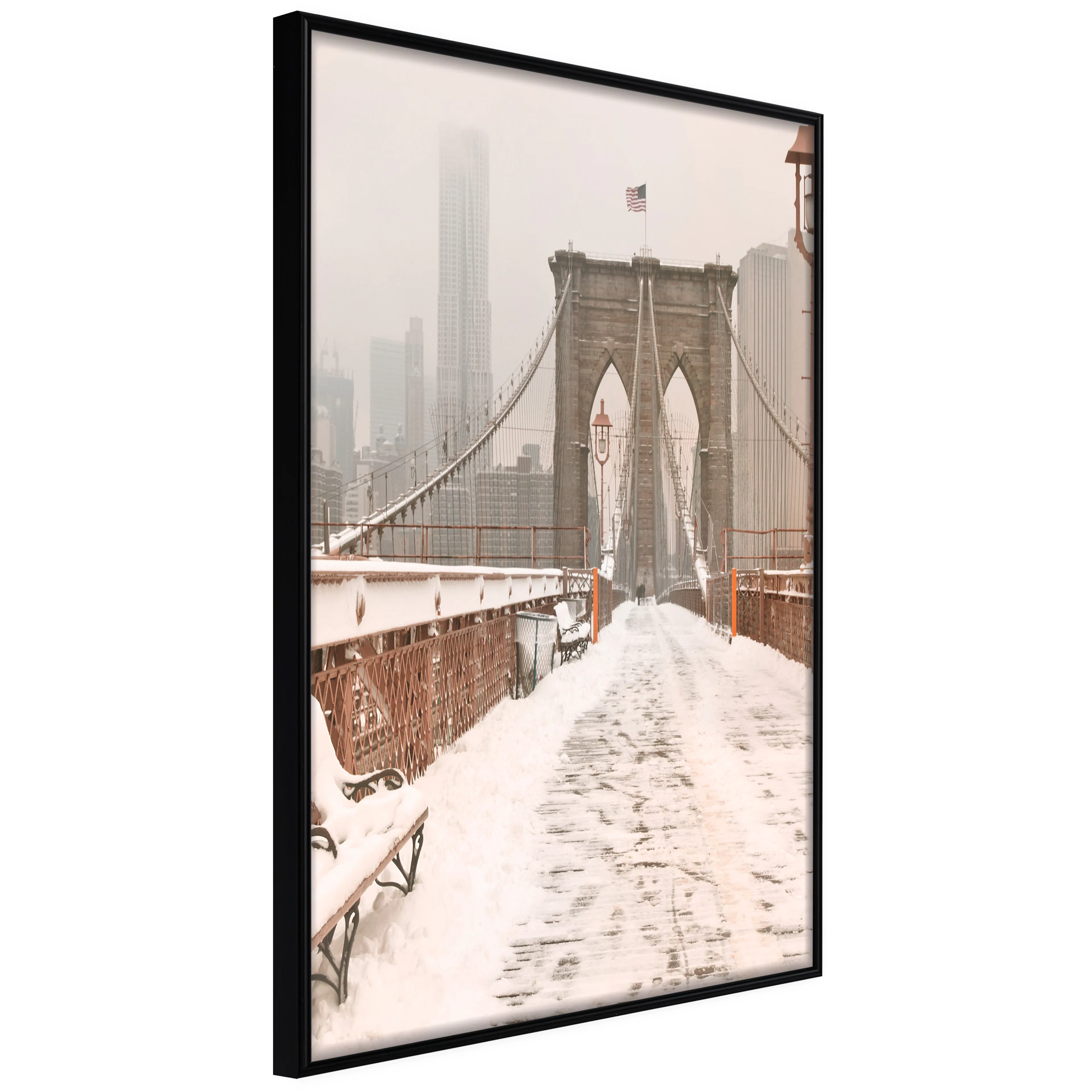 Affisch - Brooklyn Bridge in Sepia [Poster] 30x45 Svart ram, 30x45 cm