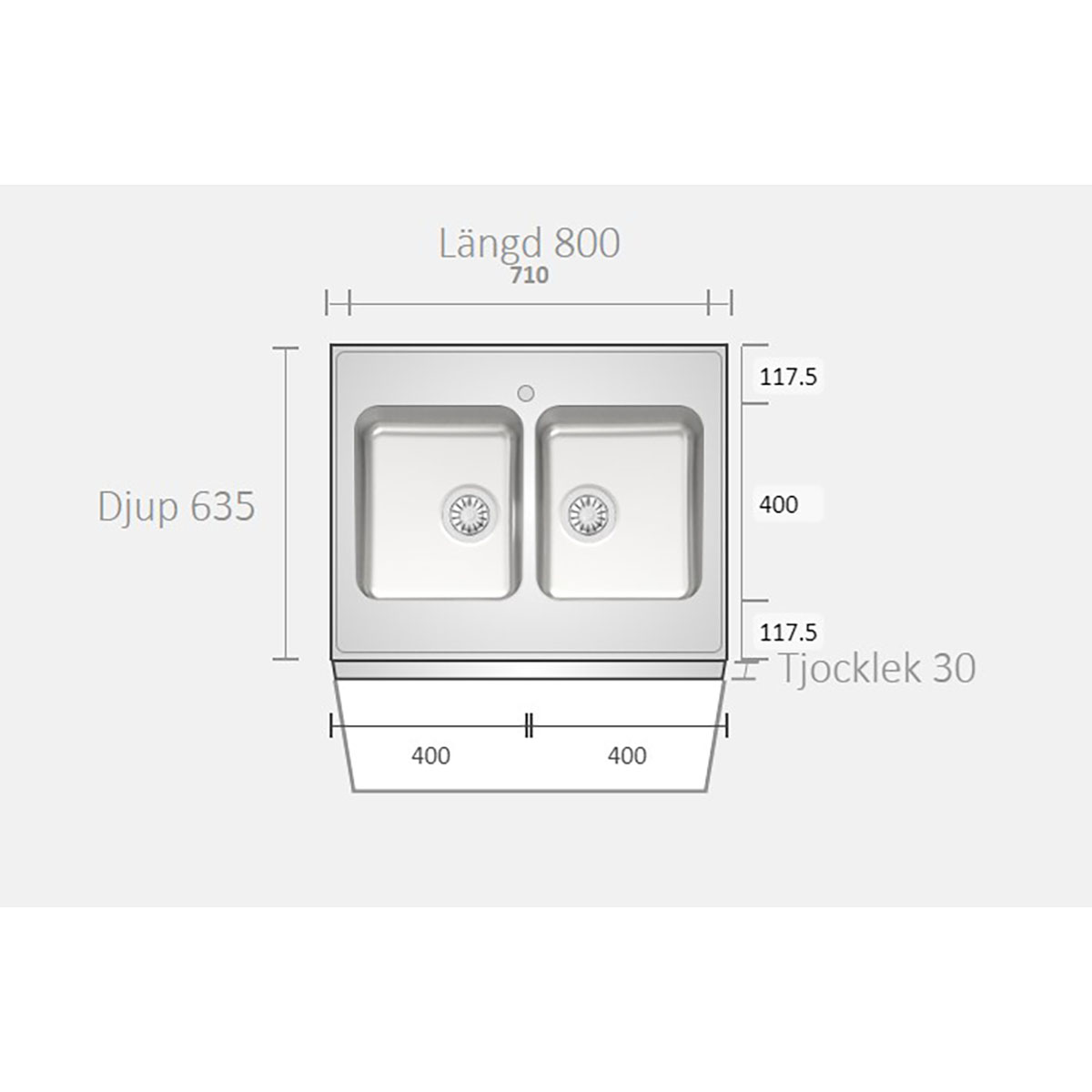 A0800 800x635x30 Bredd: 635 mm, Djup: 30 mm