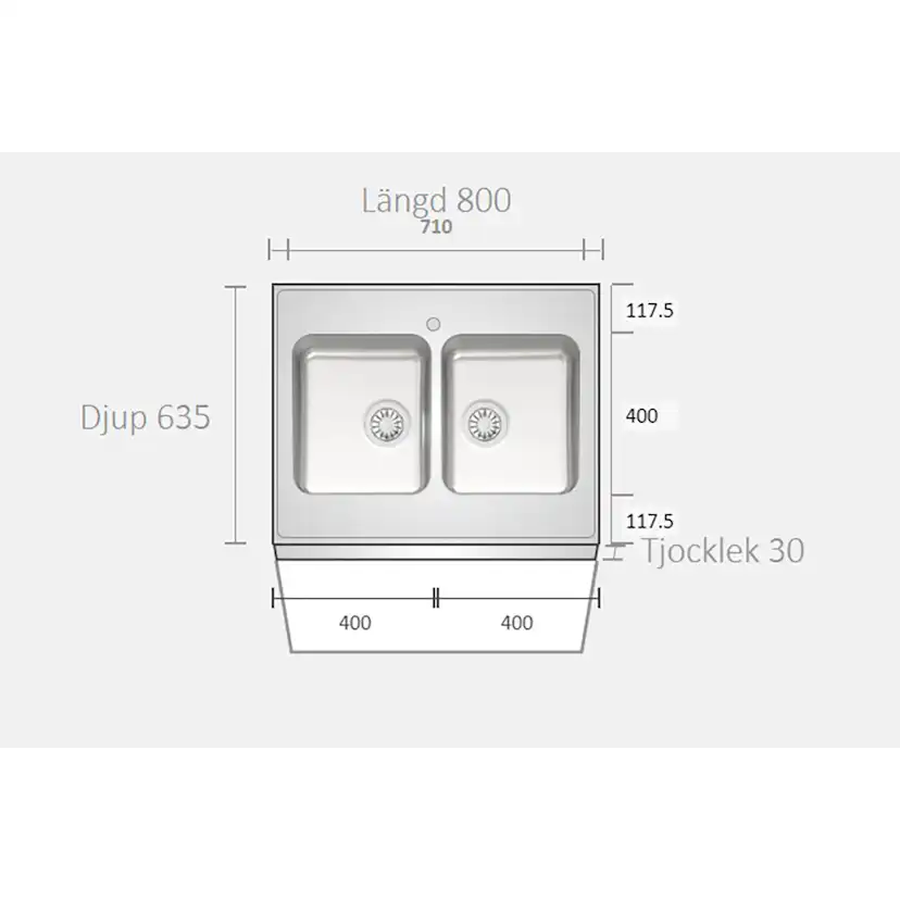 A0800 800x635x30 Bredd: 635 mm, Djup: 30 mm