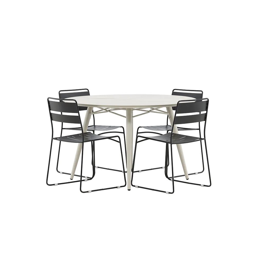Matgrupp Utomhus Venture Home Lina Ø120 cm med 4 Lina Trädgårdsstolar Beige/Svart