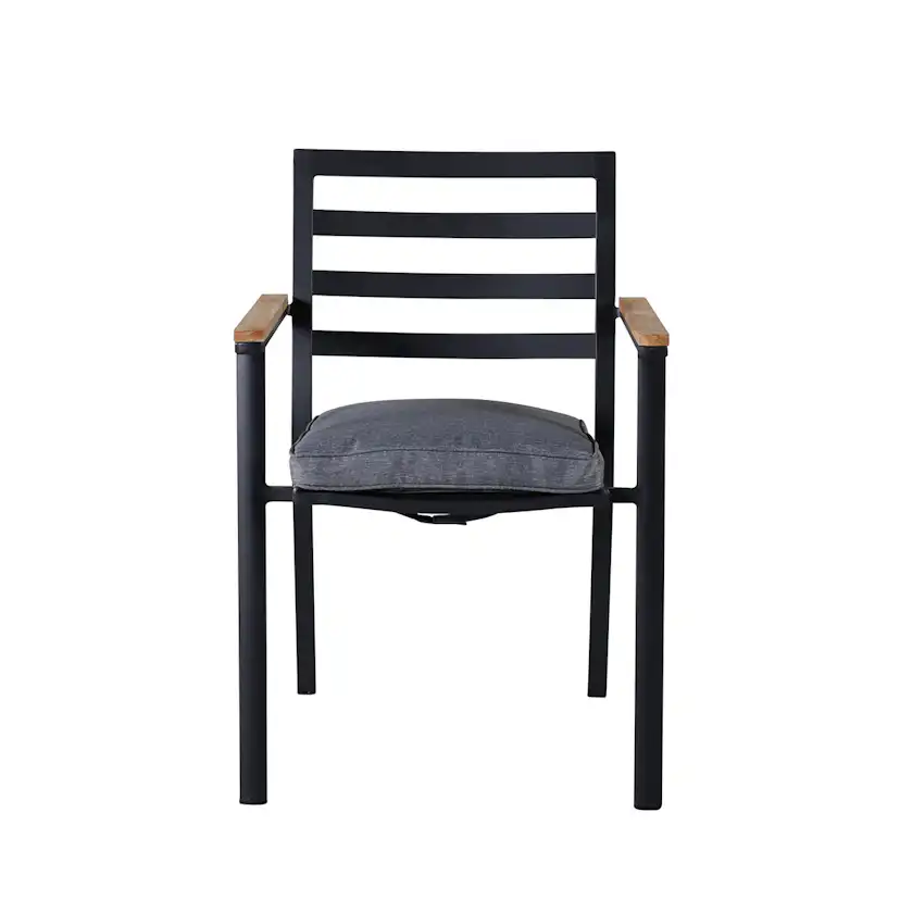 Brasilia Karmstol (stapelbar) - Svart Alu / Teak Svart
