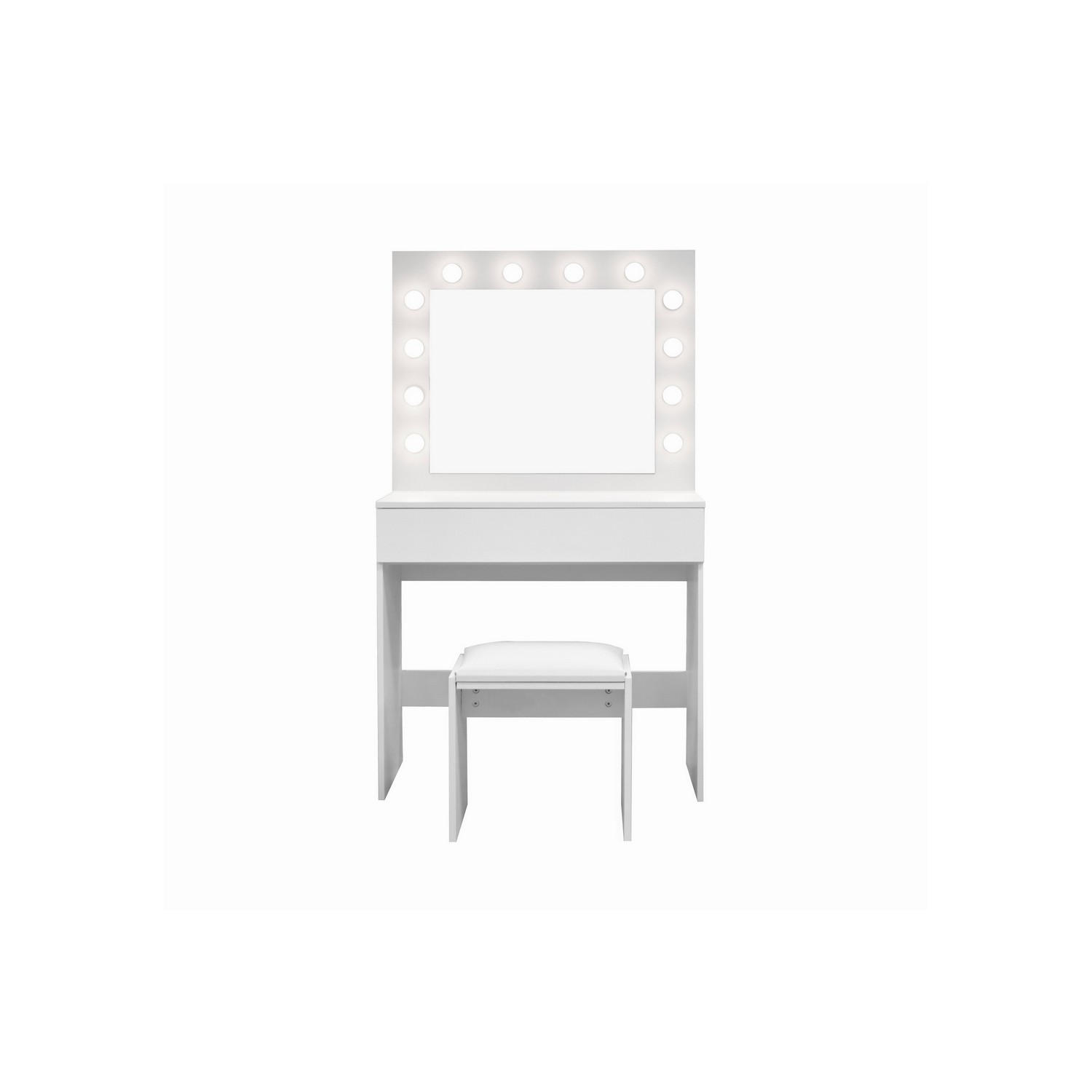 Sminkbord Scandinavian Choice Glow Komplett set med Spegel och Pall, LED-Belysning 80 cm