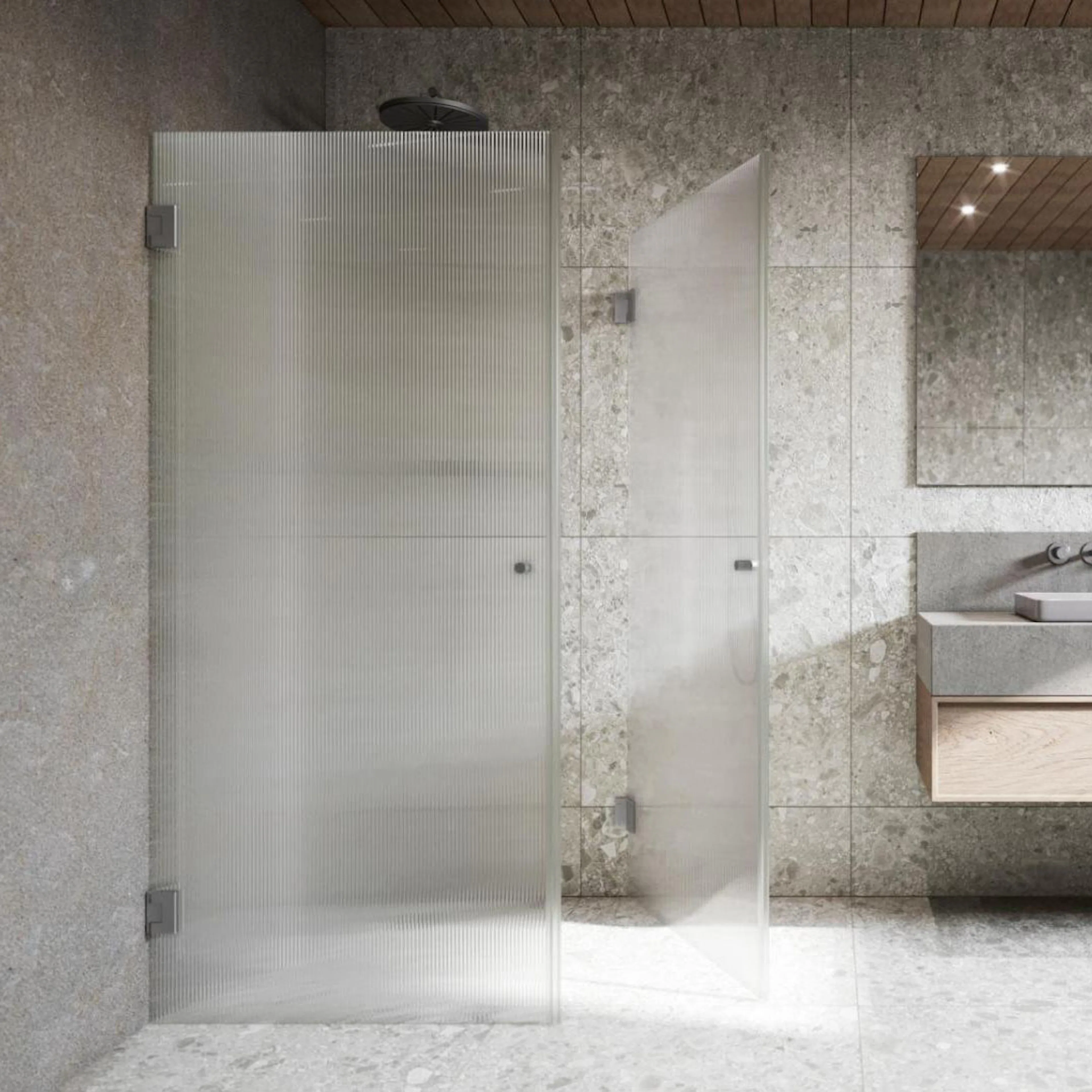 Invitrea Flair GH22/80x80/Blank krom/Fingergreppsknopp/Linje Storlek: 800x800 mm, Glastyp: Linjeglas, Profil: Blank Krom, Handtag: Fingergreppsknopp