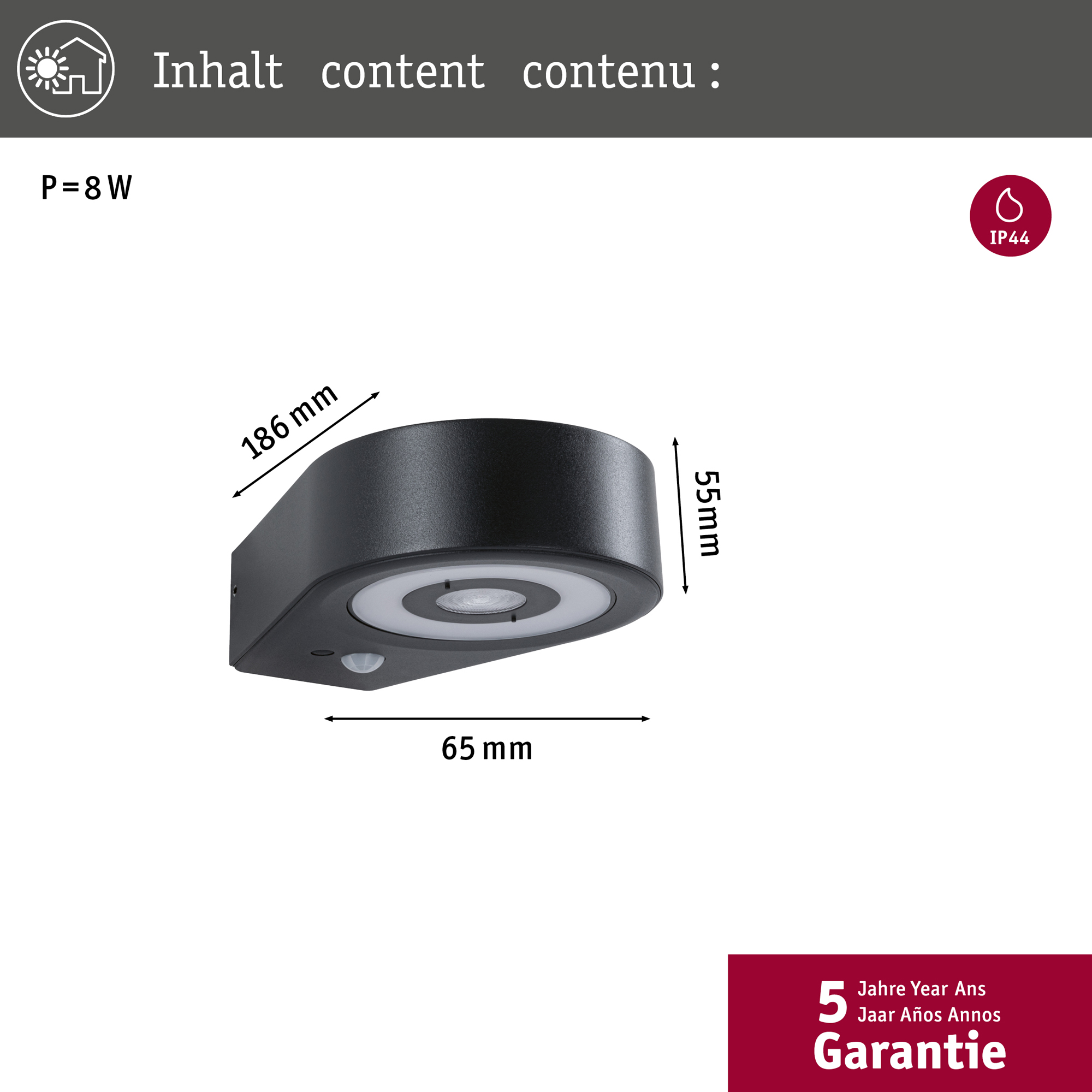 Fasadbelysning LED Paulmann Silma med Skymningsstyrd rörelsedetektor IP44 230V