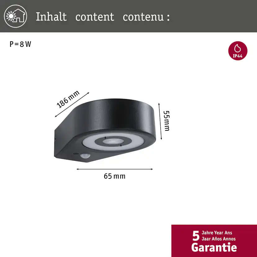 Fasadbelysning LED Paulmann Silma med Skymningsstyrd rörelsedetektor IP44 230V