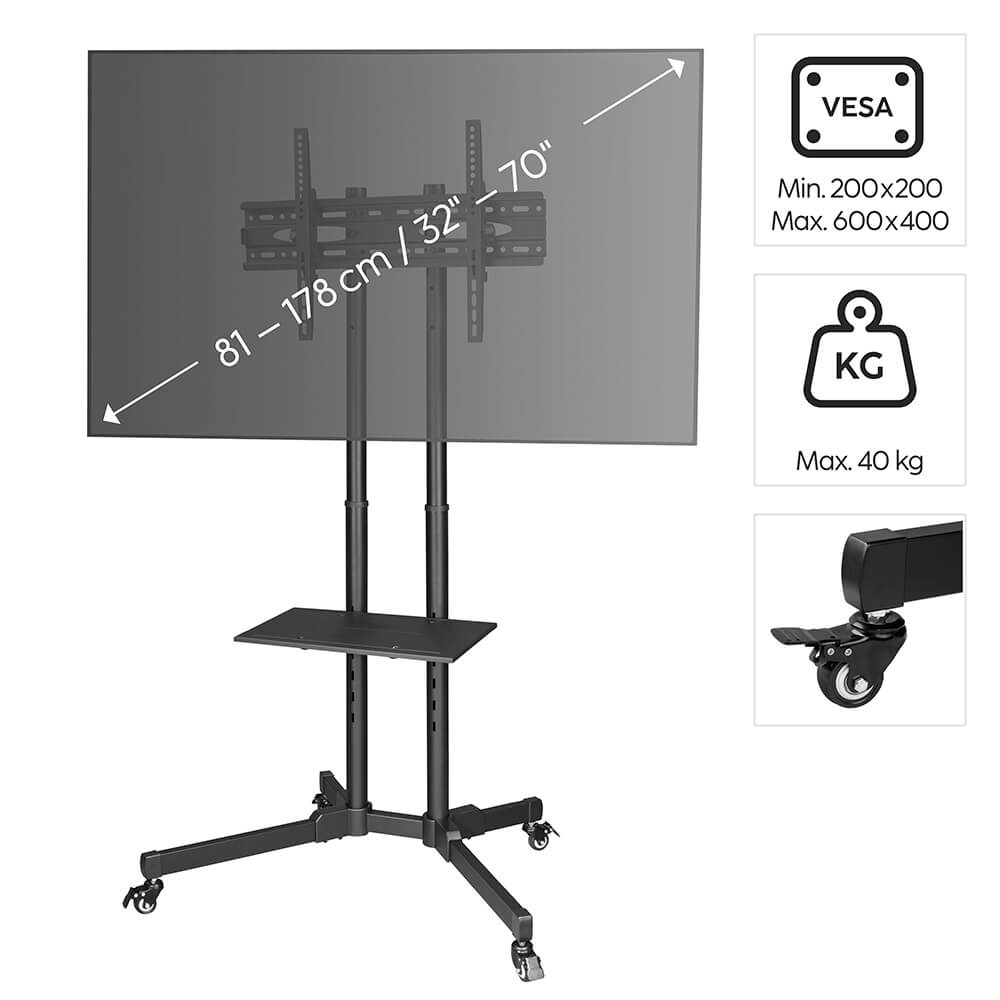 TV Hama ställ mobilt Med Hjul Upp Till 75 tum VESA 600x400 Svart