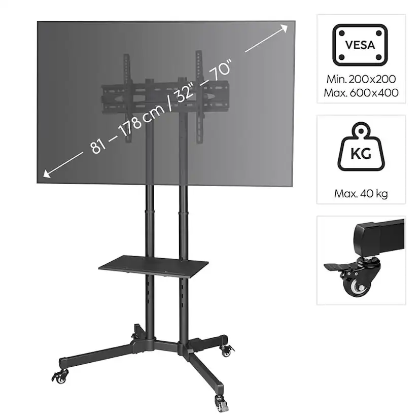 TV Hama ställ mobilt Med Hjul Upp Till 75 tum VESA 600x400 Svart