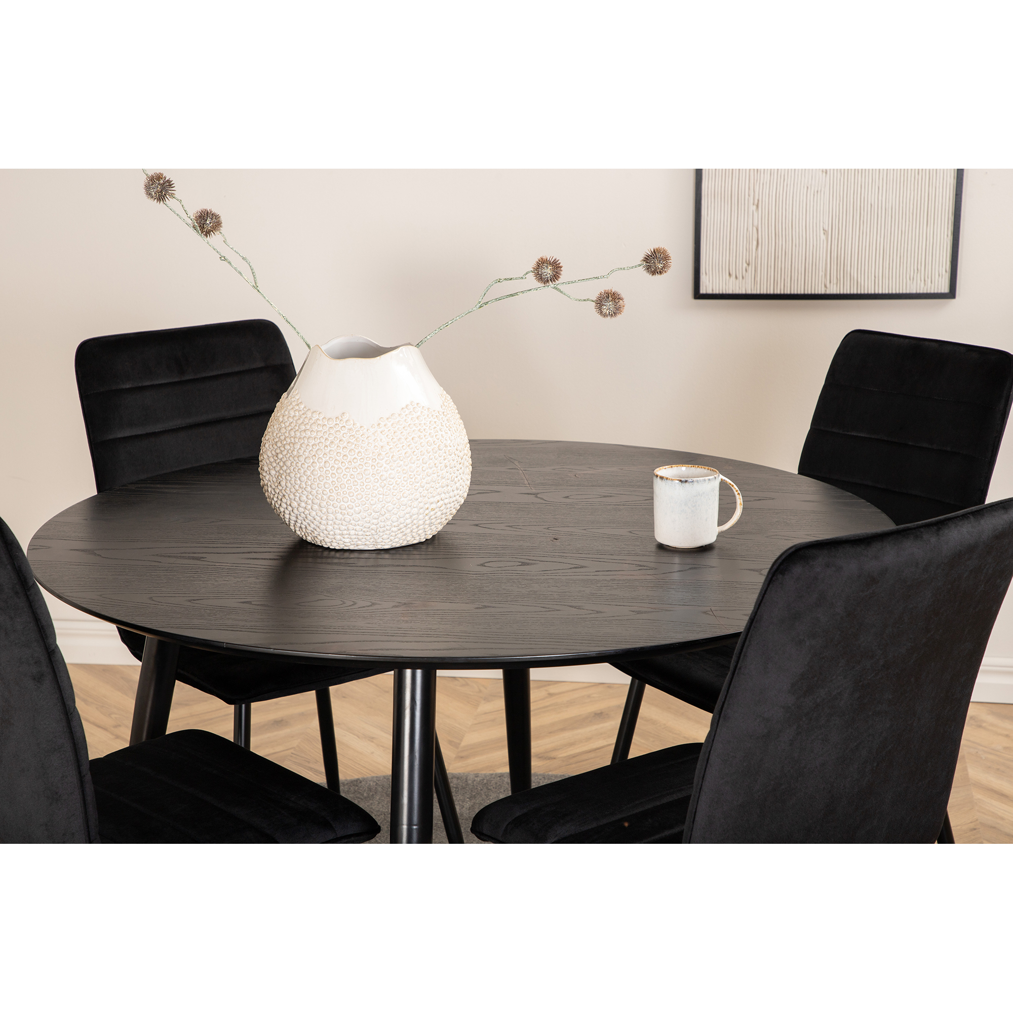 Dipp Dining Table - 115cm - Black Veneer / All black legs +W Svart, Sammet