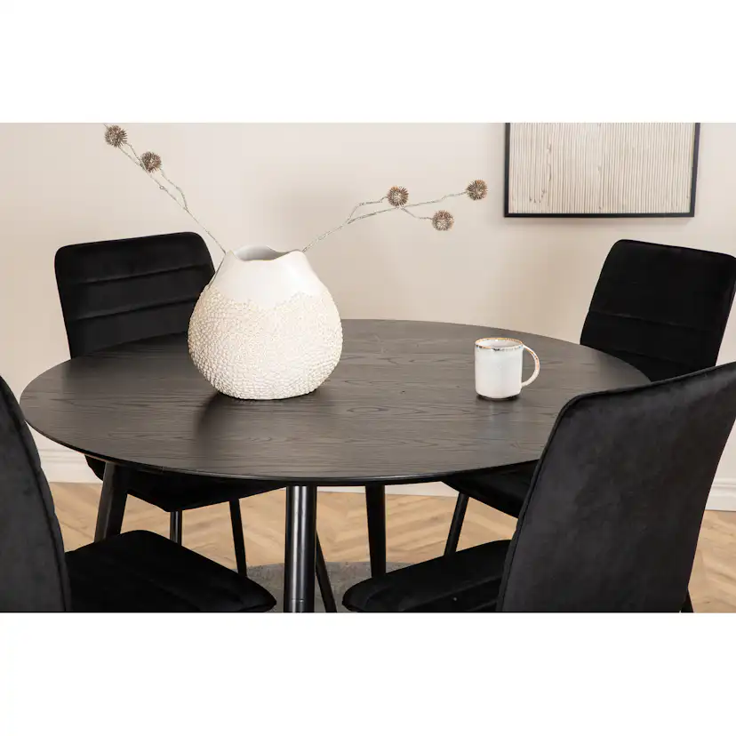 Dipp Dining Table - 115cm - Black Veneer / All black legs +W Svart, Sammet