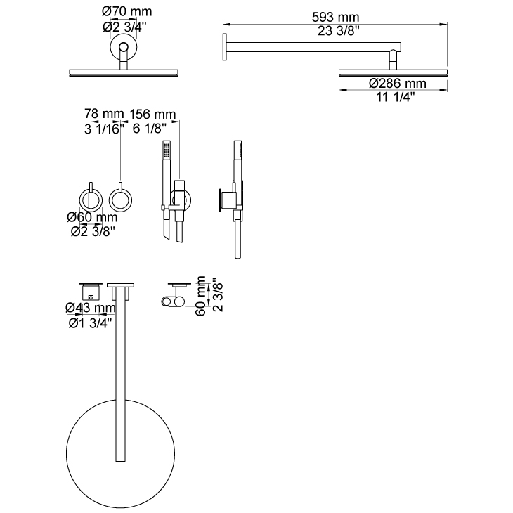 Takduschset Vola 2471-061 för Inbyggnad