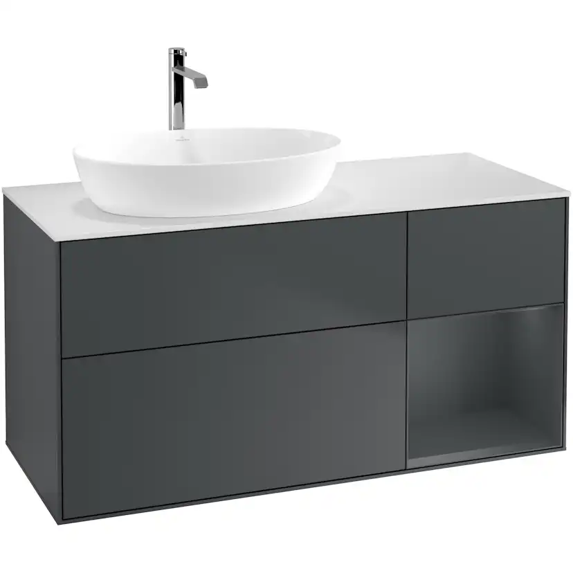 Tvättställsskåp Villeroy & Boch Finion med 3 Lådor Hylla och Bänkskiva för Ocentrerat Tvättställ från Artis & Collaro