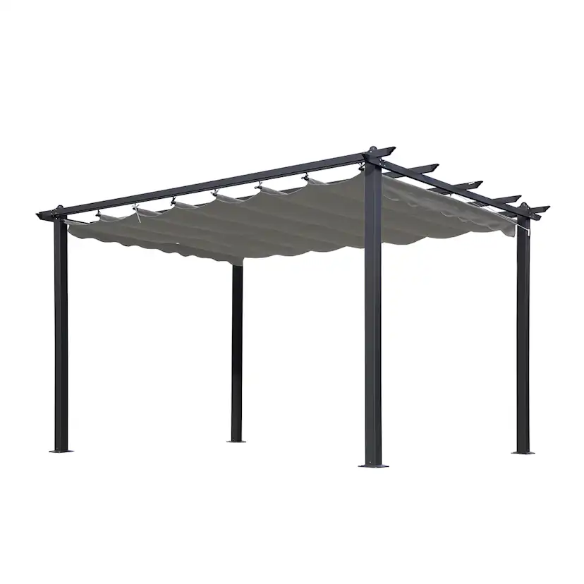 Pergola Skugga 3X4M Svart Ram Grått Tyg
