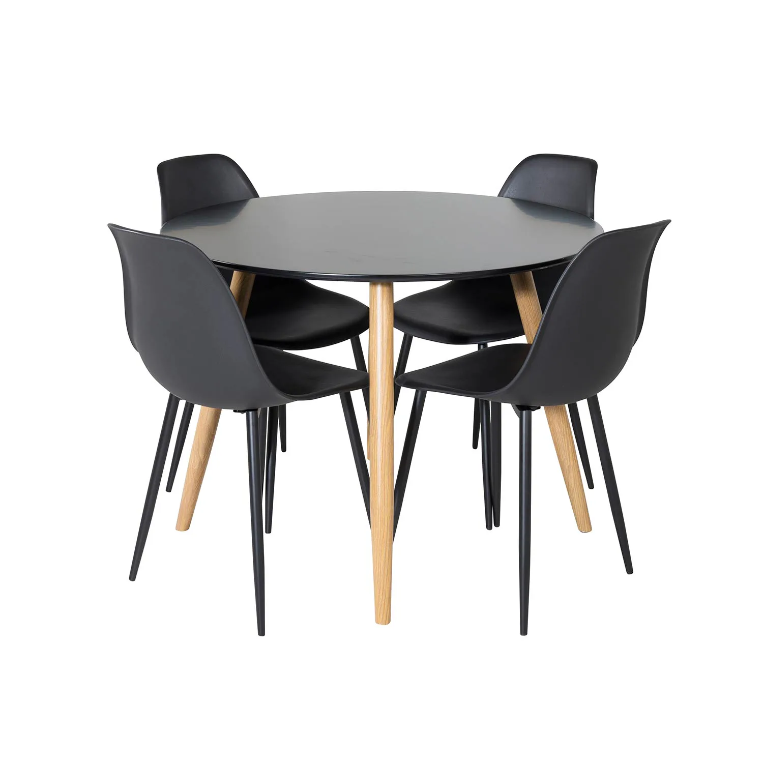 Plaza Round Table-Black / Oak+Polar Chair - /Black Plastic_4 Svart/Ek
