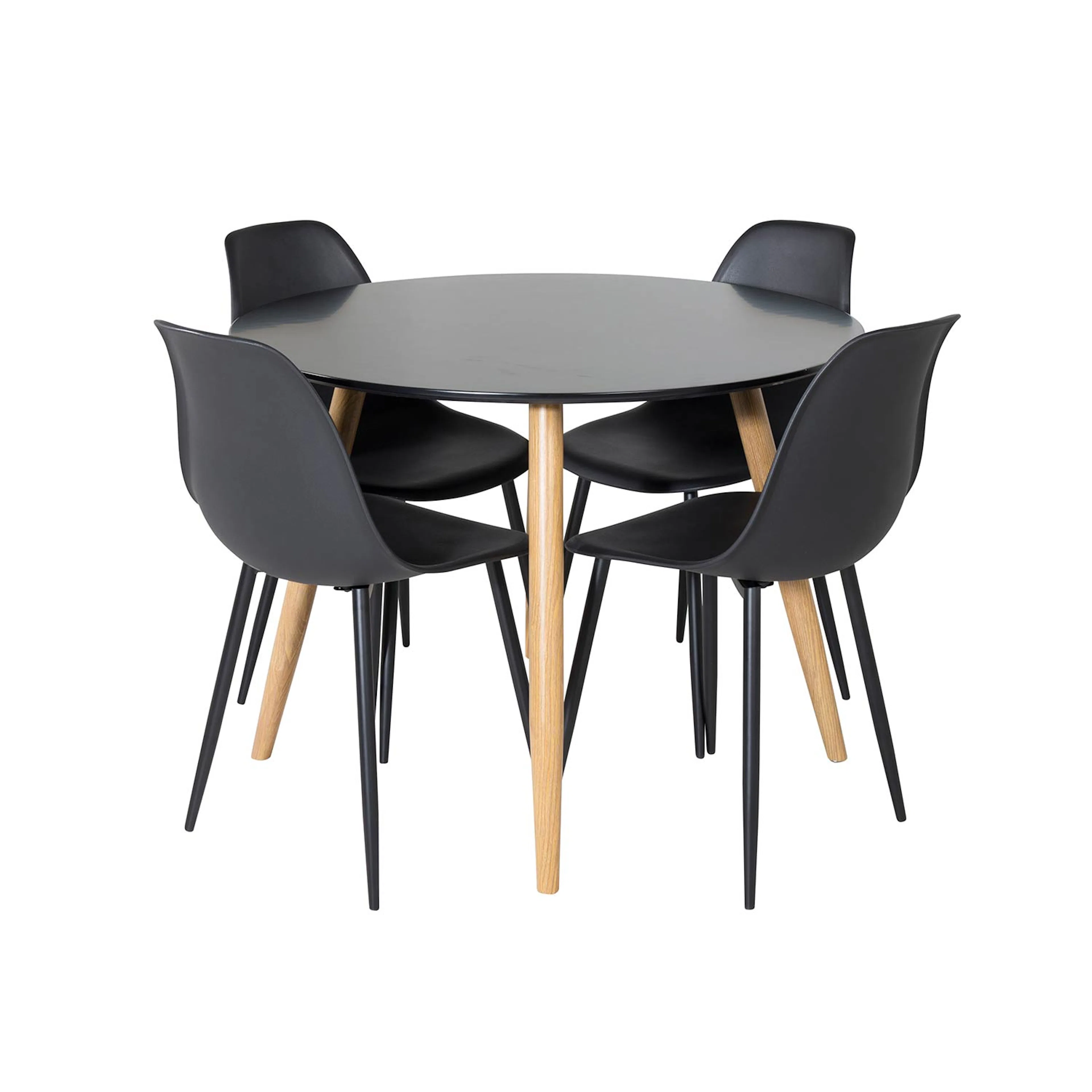 Plaza Round Table-Black / Oak+Polar Chair - /Black Plastic_4 Svart/Ek