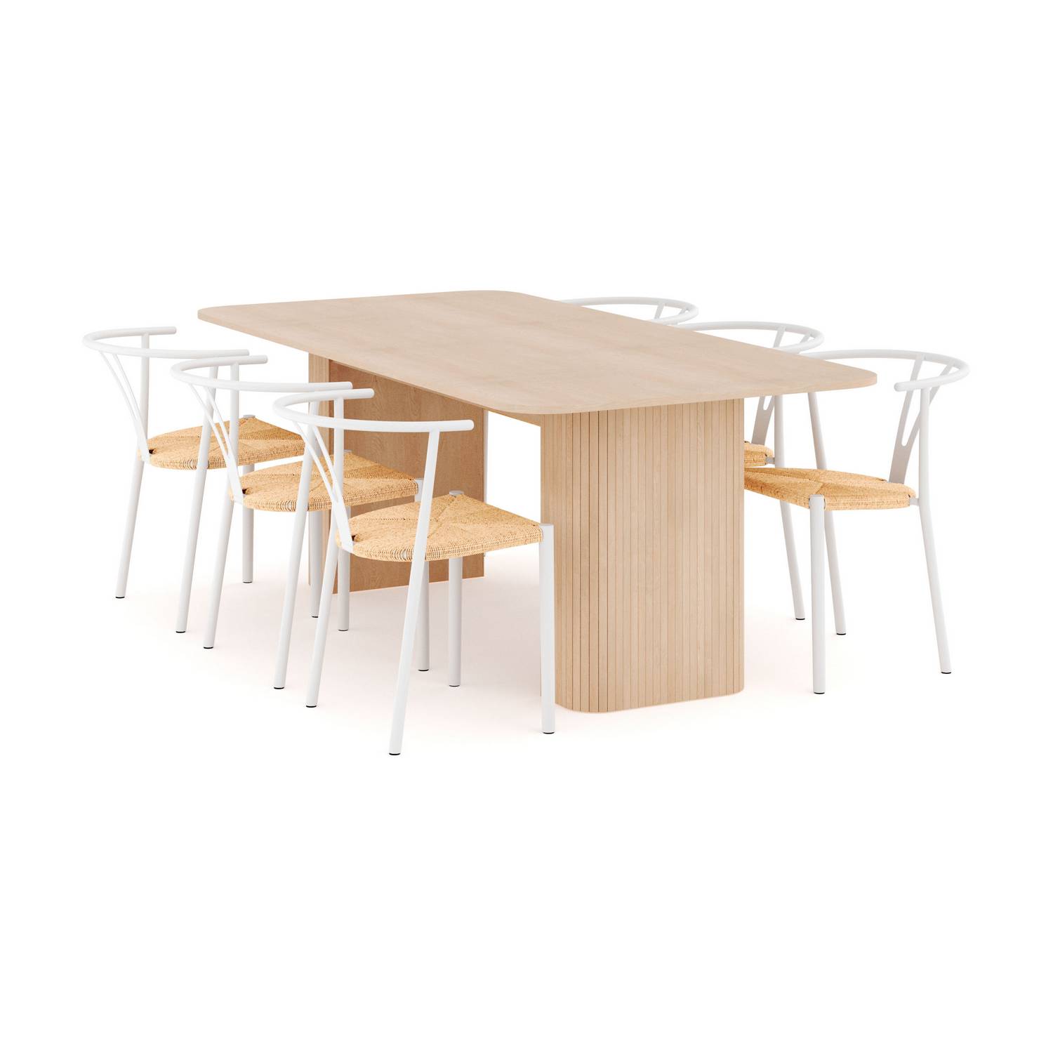 Matgrupp Bark Kopparbo Rektangulärt Matbord 200-260 cm Förlängningsbartt med 6 Elysia Matstol