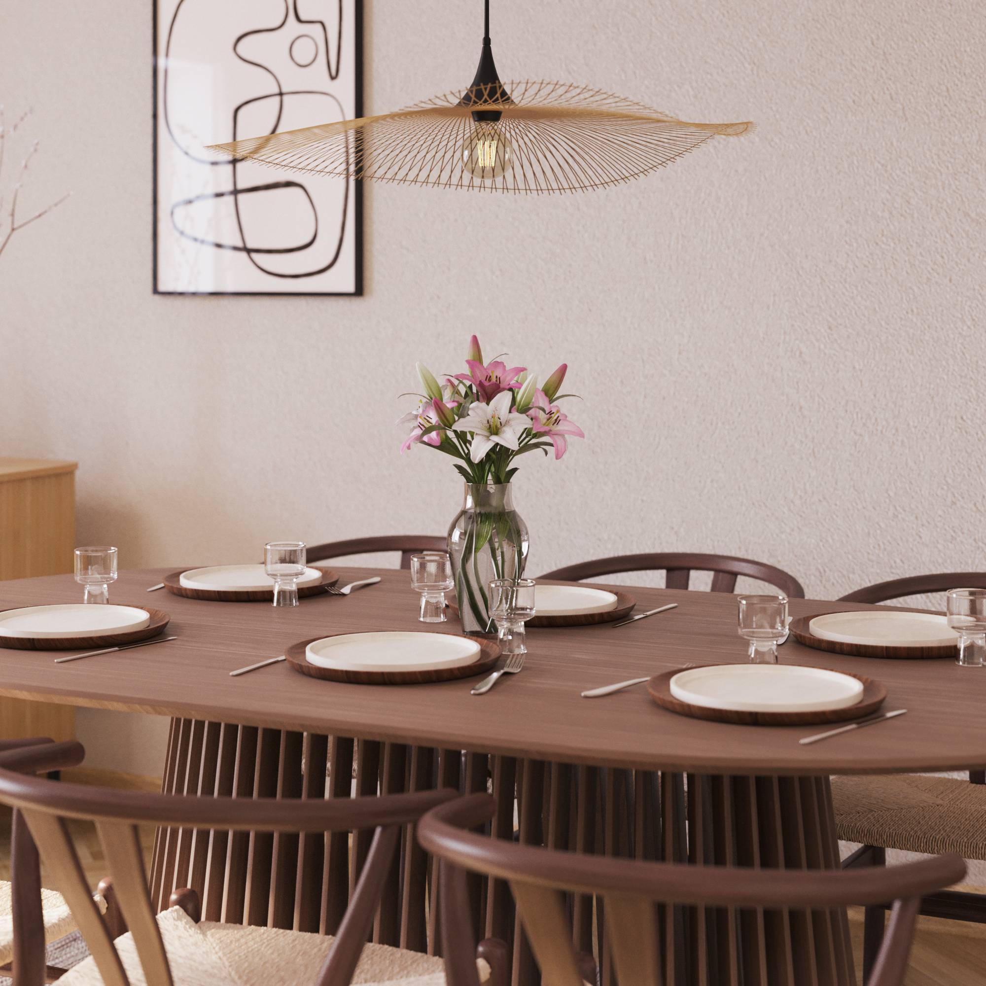 Matgrupp Bark Peyra Ovalt Matbord 200 cm med 6 Dastoori Matstol