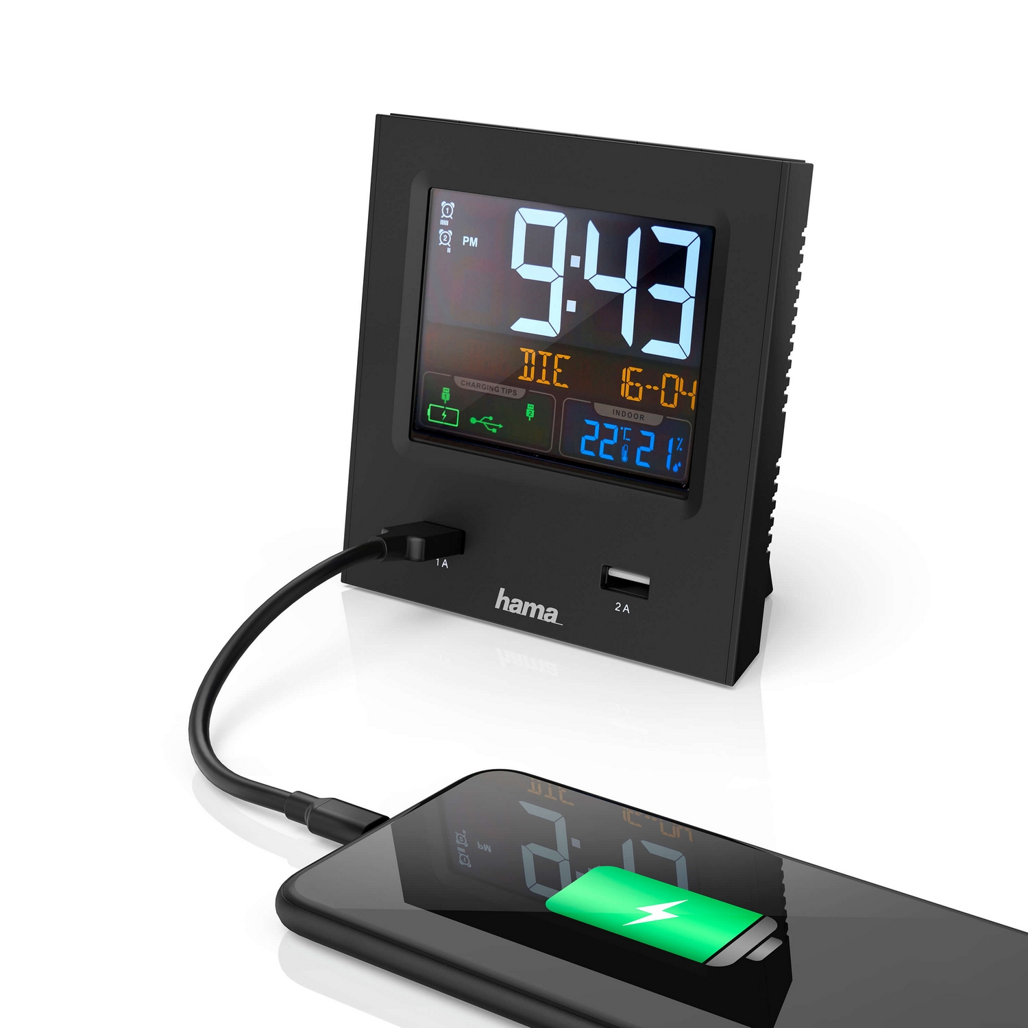 Väckarklocka Hama Dual-Usb Usb-Laddning Svart