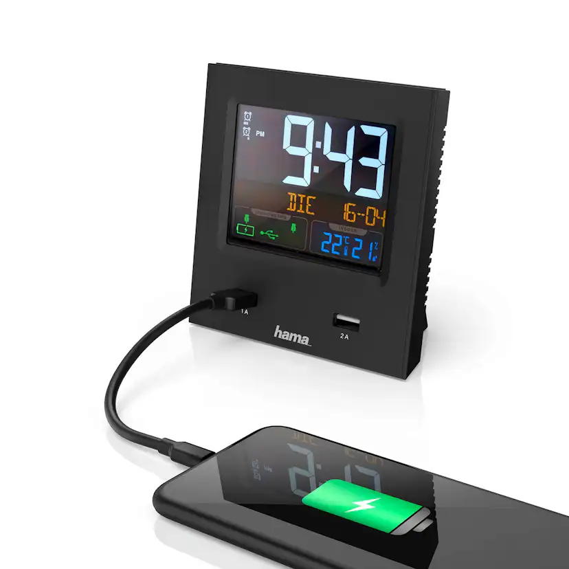Väckarklocka Hama Dual-Usb Usb-Laddning Svart