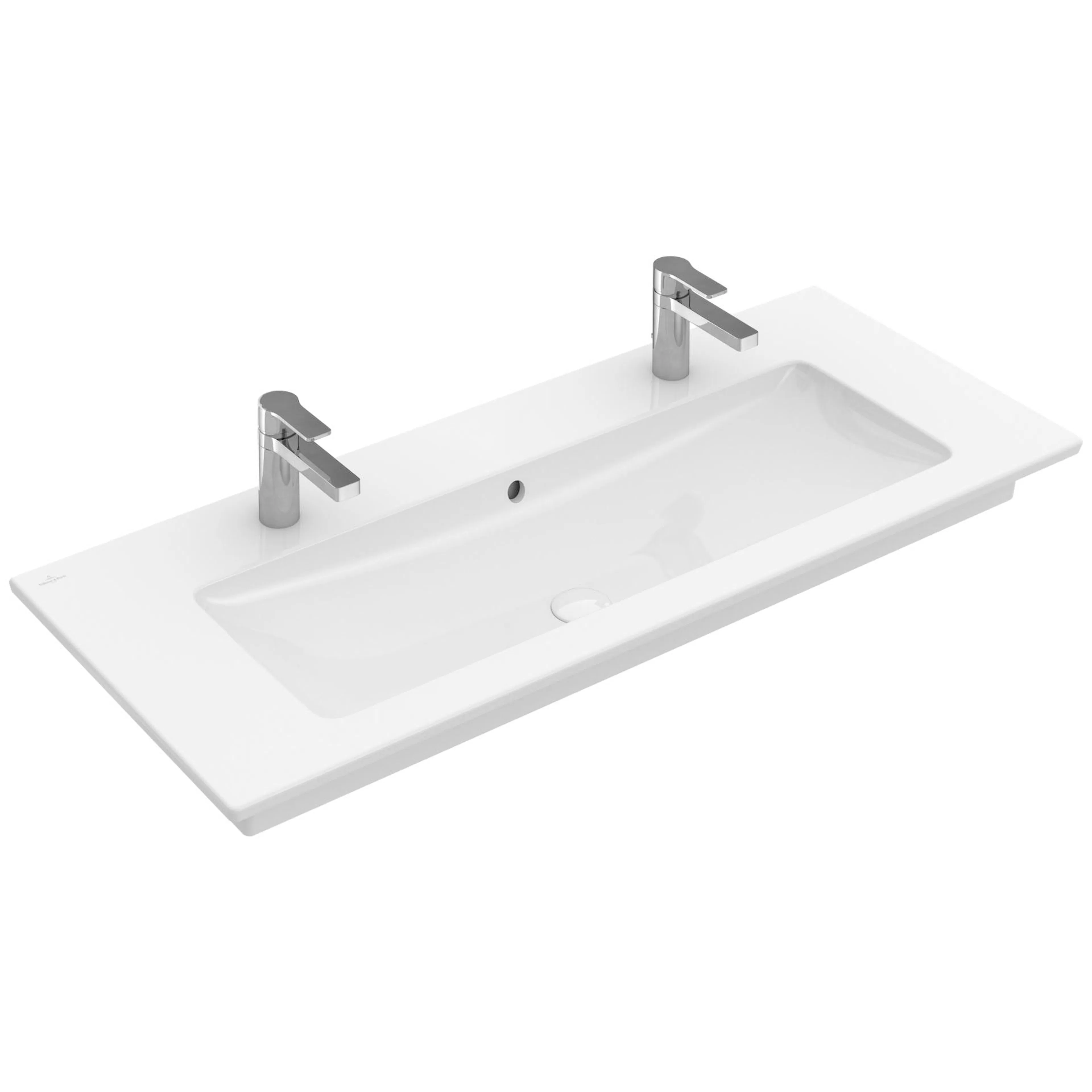 Tvättställ villeroy & Boch Venticello 4104CKR1 Vit Alpin CeramicPlus, Med Bräddavlopp, 1200 mm, Med 2 Blandarhål, för Två Enhålsblandare, Tvättställ: Centrerat