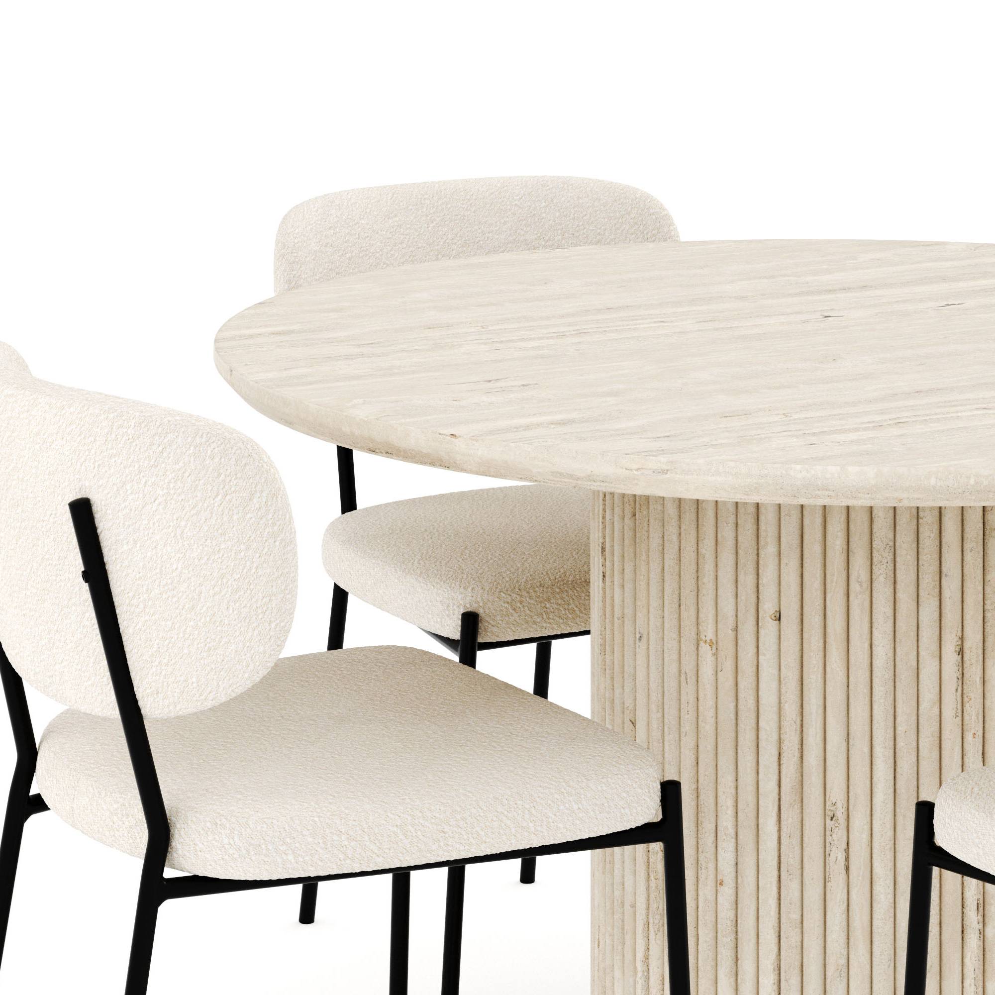 Matgrupp Andrarum Uppveda Runt Travertin Matbord 120 cm med 4Gemmiano Matstol