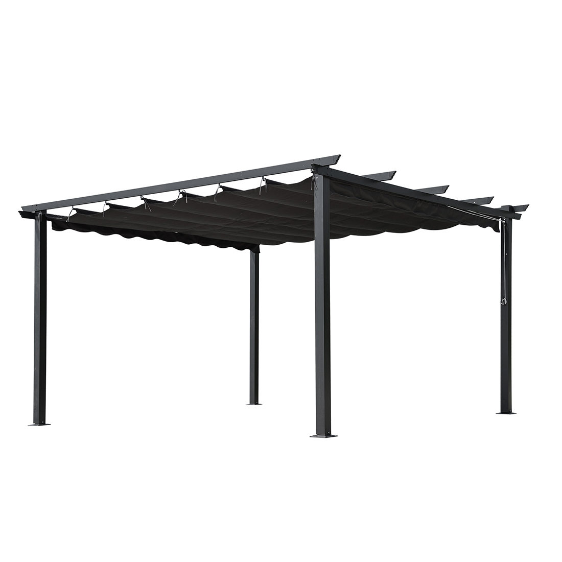 Pergola Skugga 4X4M Svart Ram Mörkgrått Tyg