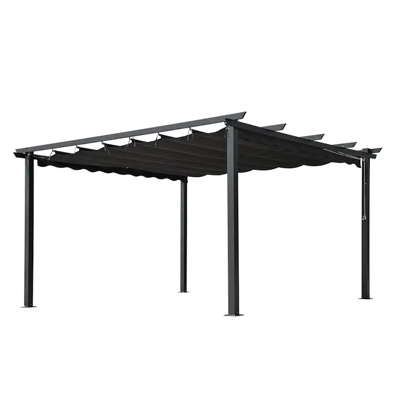 Pergola Skugga 4X4M Svart Ram Mörkgrått Tyg