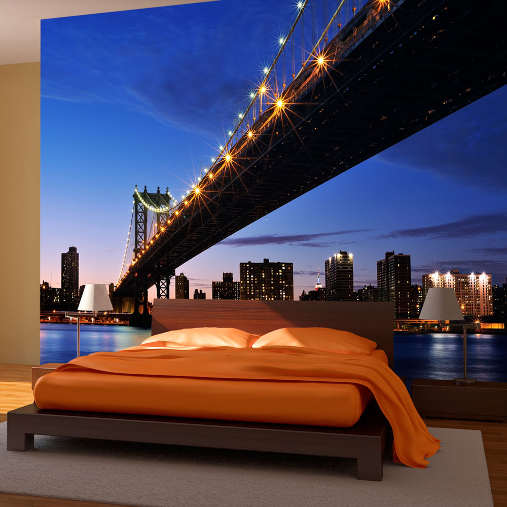 Fototapet Arkiio Manhattan Bridge Upplyst På Natten